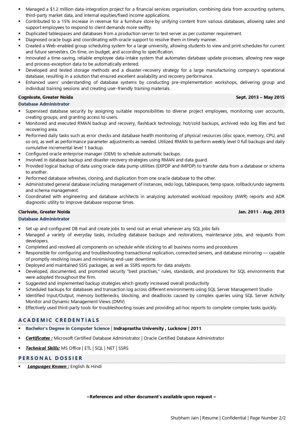 Sql Server Administrator Consultant Resume Sample Database Administrator Resume Examples & Template (with Job …