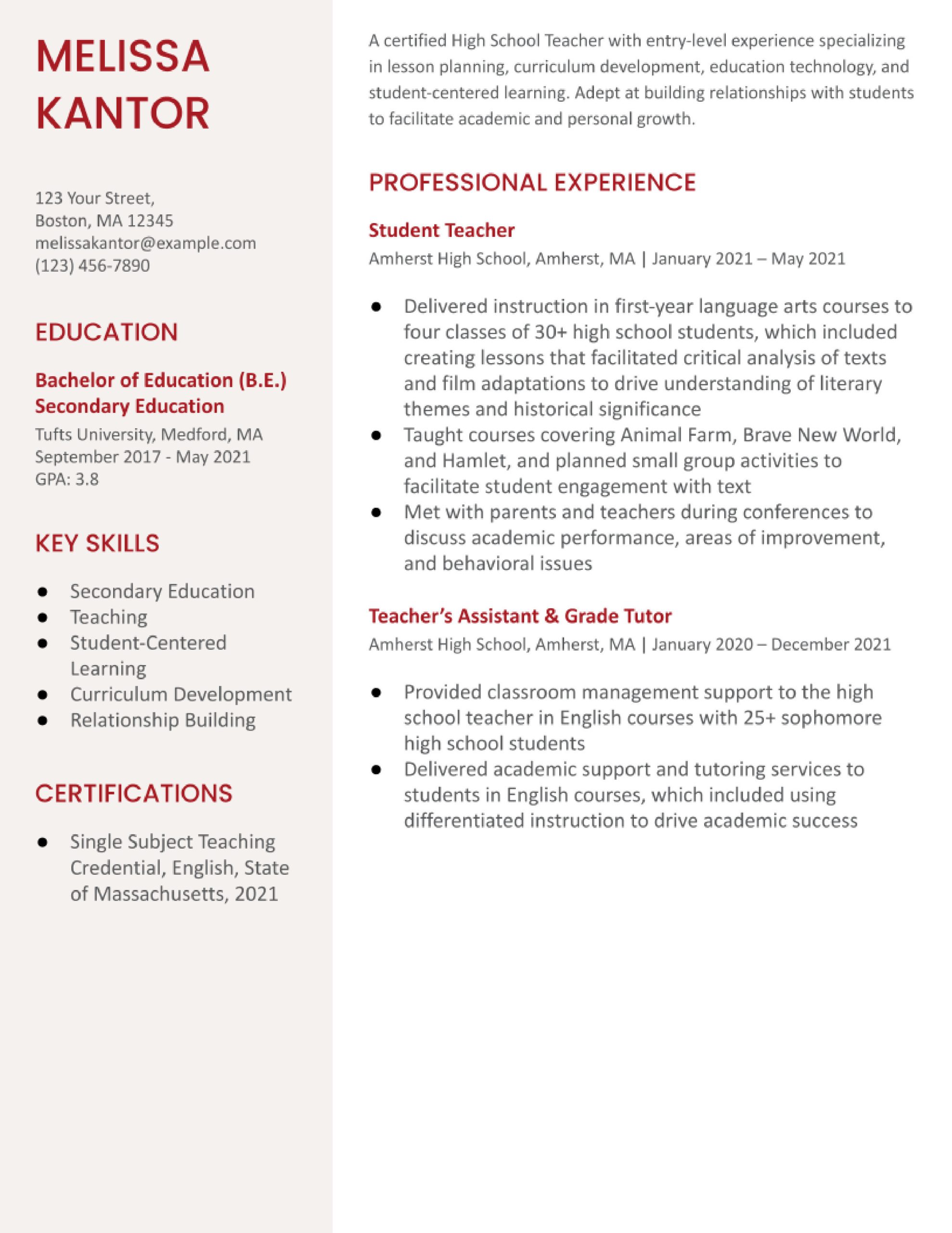 Transitioning Out Of Teaching Sample Resume First-year Teacher Resume Examples In 2022 – Resumebuilder.com