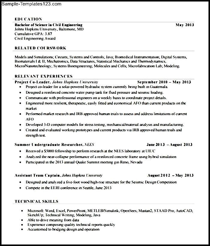 Best Sample Resume for Freshers Engineers Fresher Civil Engineer Resume Sample Templates