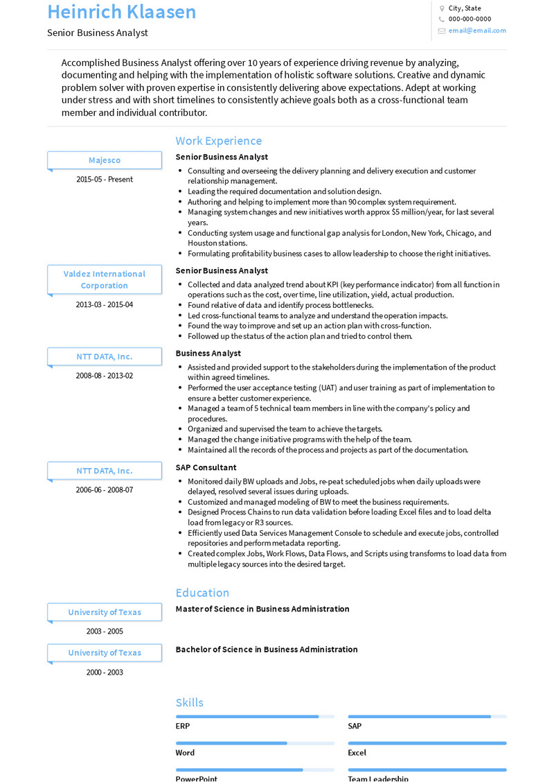 Best Senior Business Analyst Resume Sample Business Analyst Resume Samples and Templates