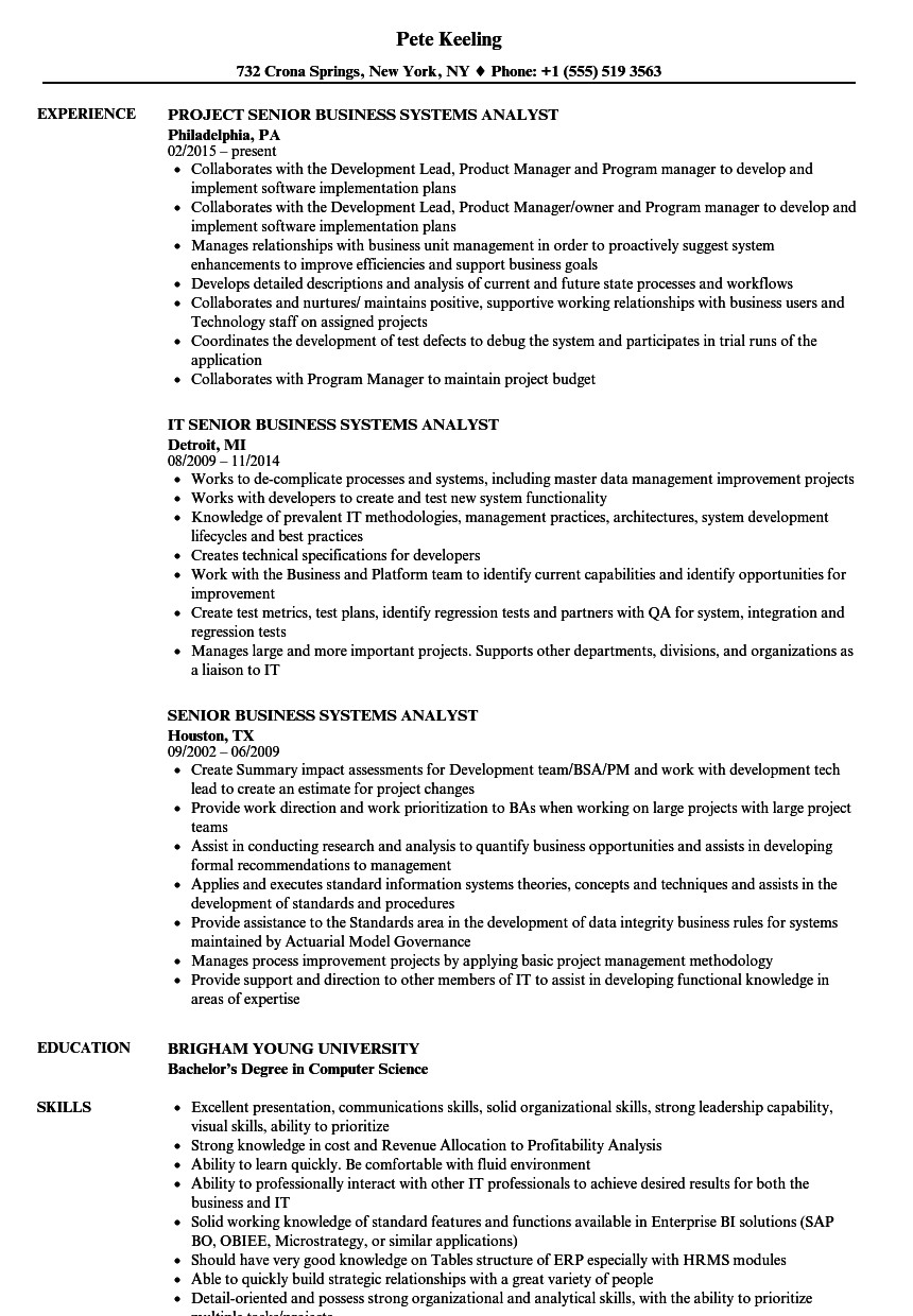 Best Senior Business Analyst Resume Sample Senior Business Analyst Resume
