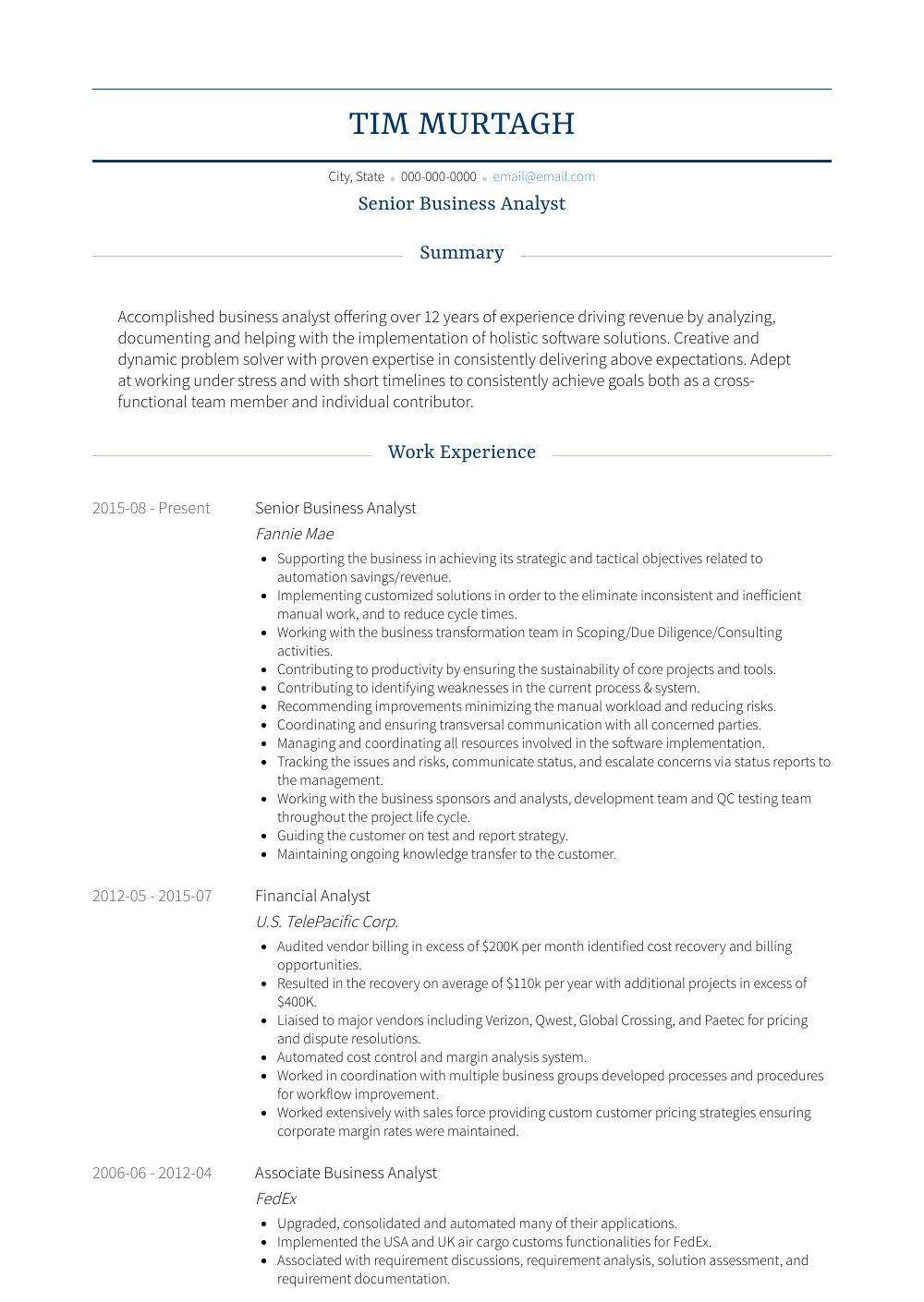 Best Senior Business Analyst Resume Sample Senior Business Analyst Resume Samples and Templates