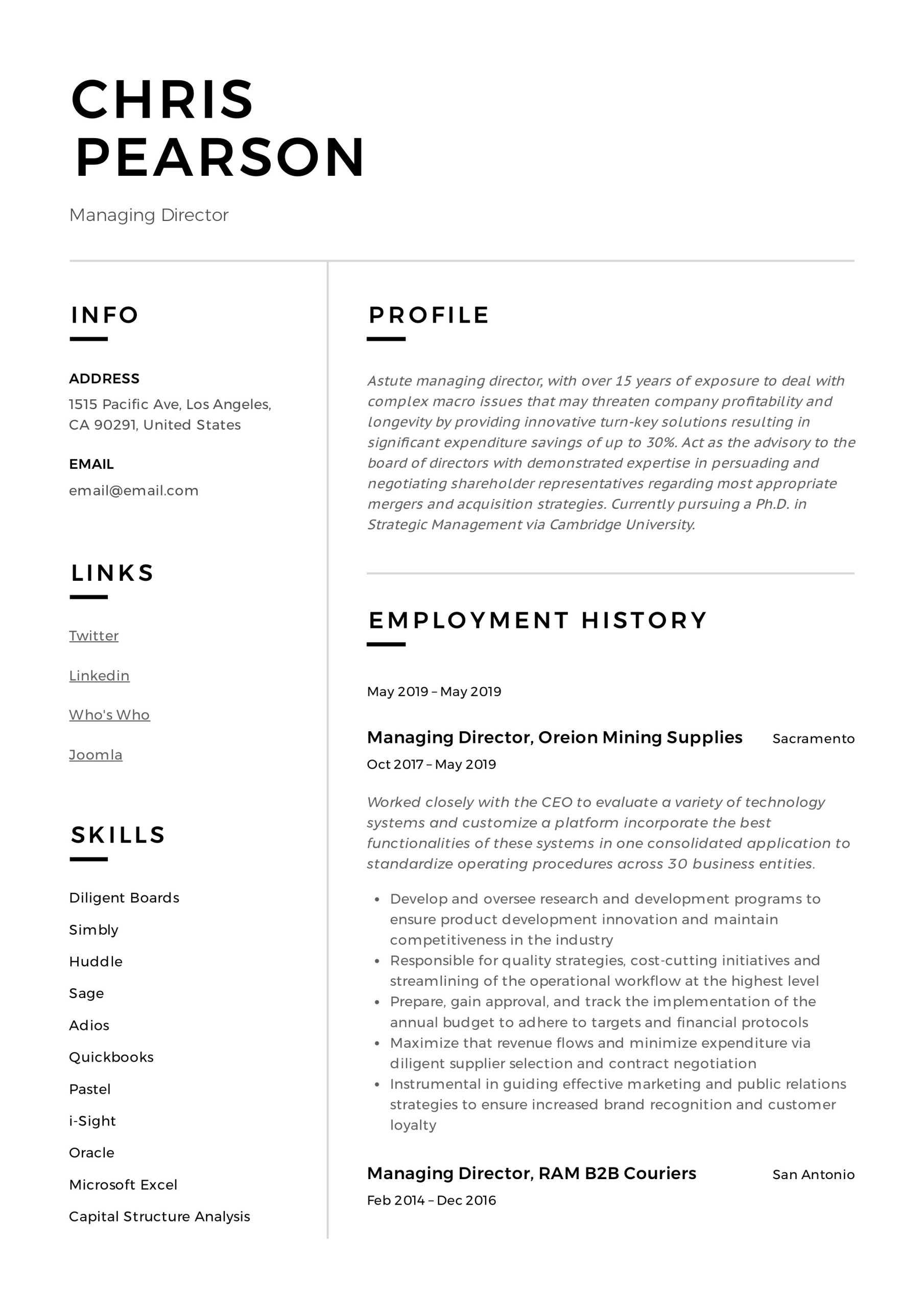 Director Corporate social Responsibility Resume Sample Managing Director Resume & Writing Guide  12 Examples Pdf