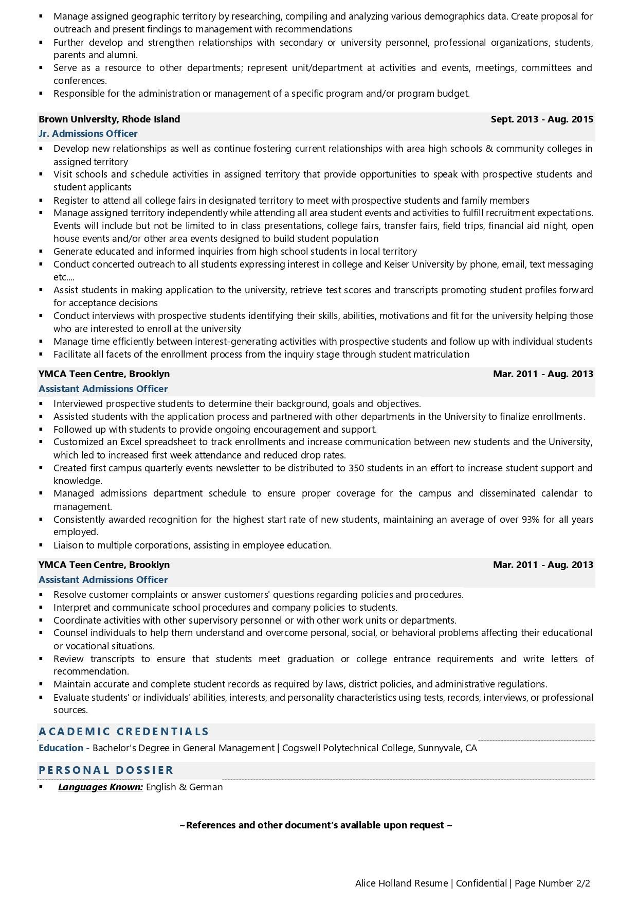Entry Level Admission Representative Resume Sample Admissions Officer Resume Examples & Template (with Job Winning Tips)