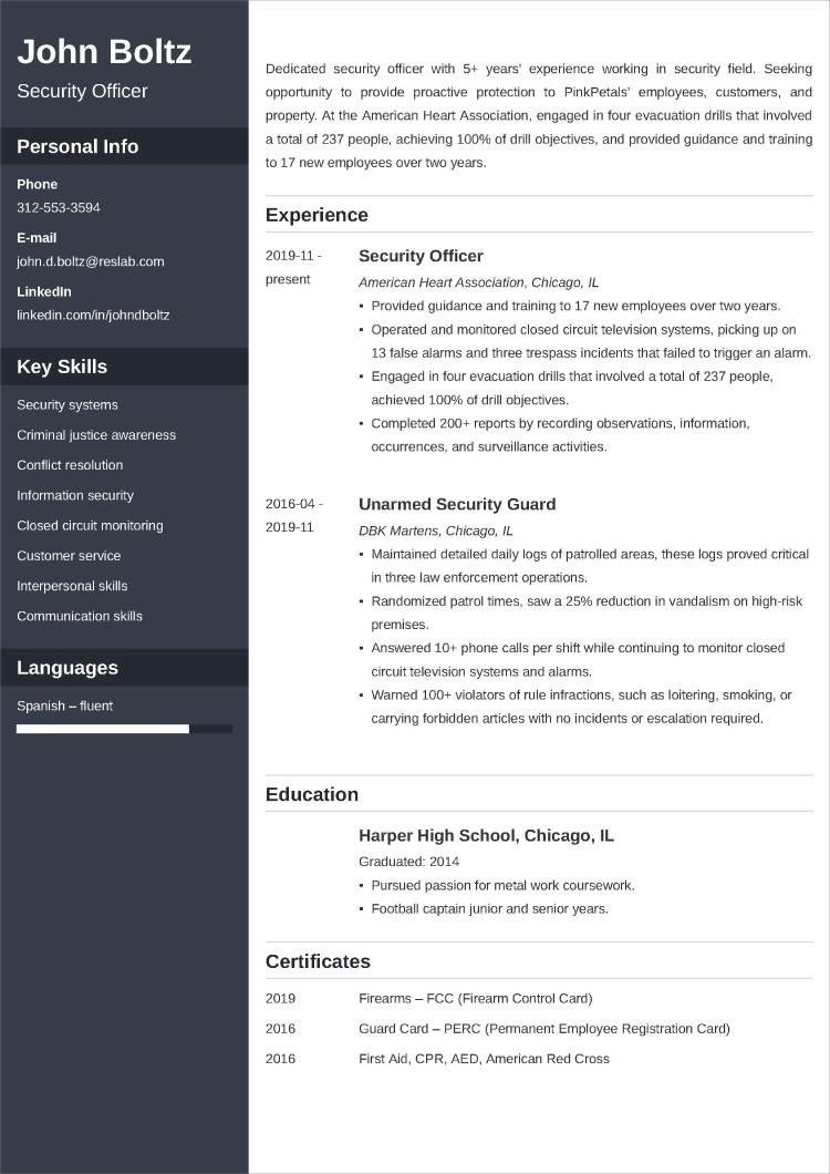 Entry Level Armed Security Resume Sample Security Officer Resume: Sample, Job Description & Tips