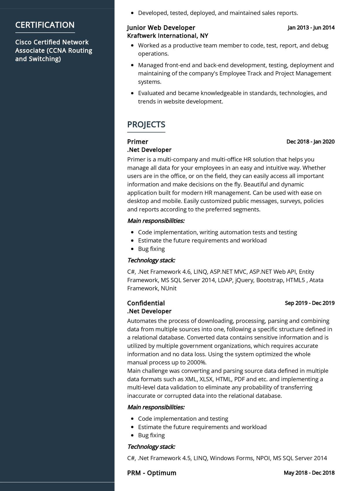 Entry Level asp Net Developer Resume Sample Dot Net Developer Cv Sample 2022 Writing Tips – Resumekraft Entry Level asp Net Developer Resume Sample Dot Net Developer Cv Sample 2022 Writing Tips – Resumekraft
