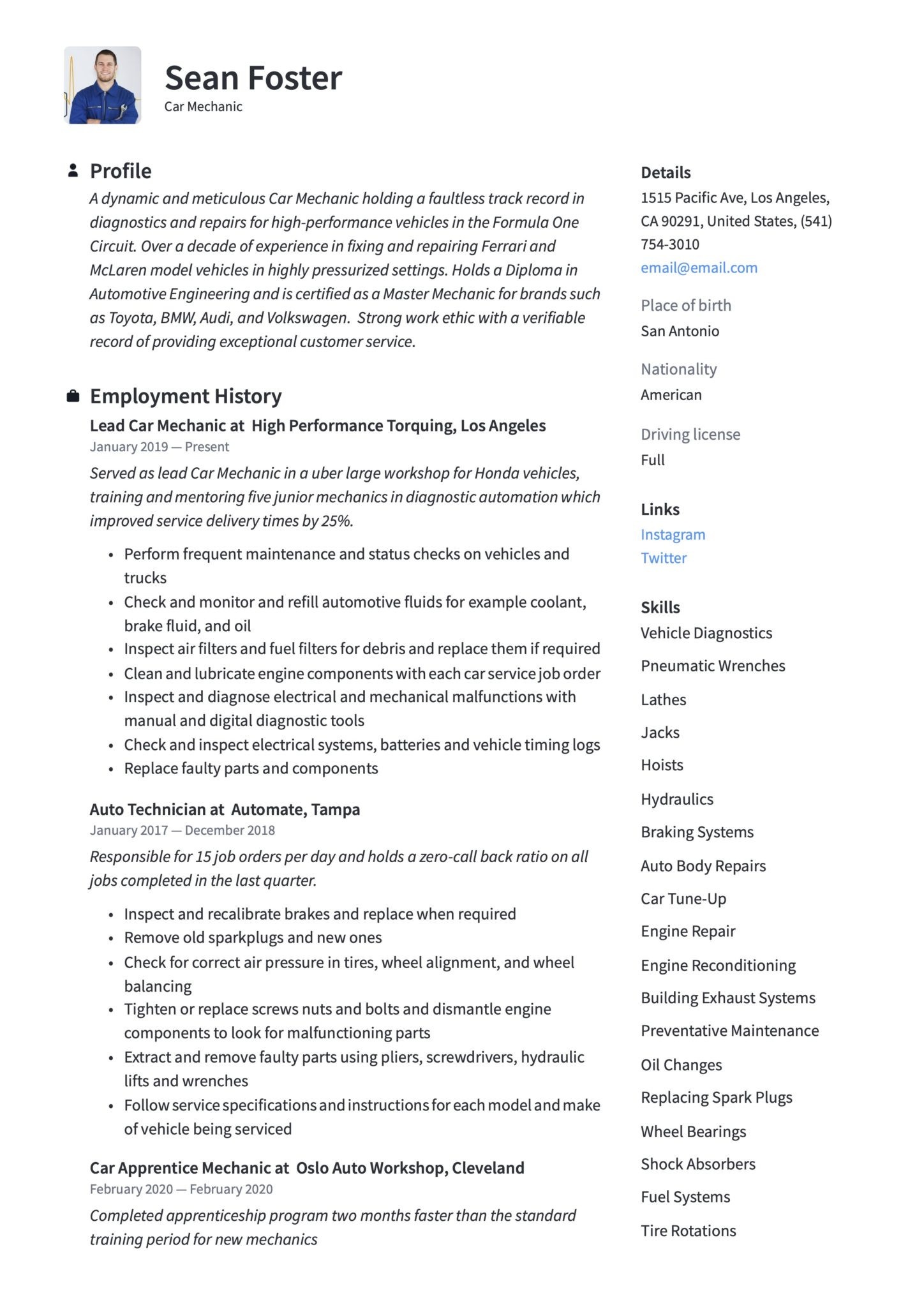 Entry Level Automotive Mechanic Resume Sample Car Mechanic Resume & Guide 19 Resume Examples 2022
