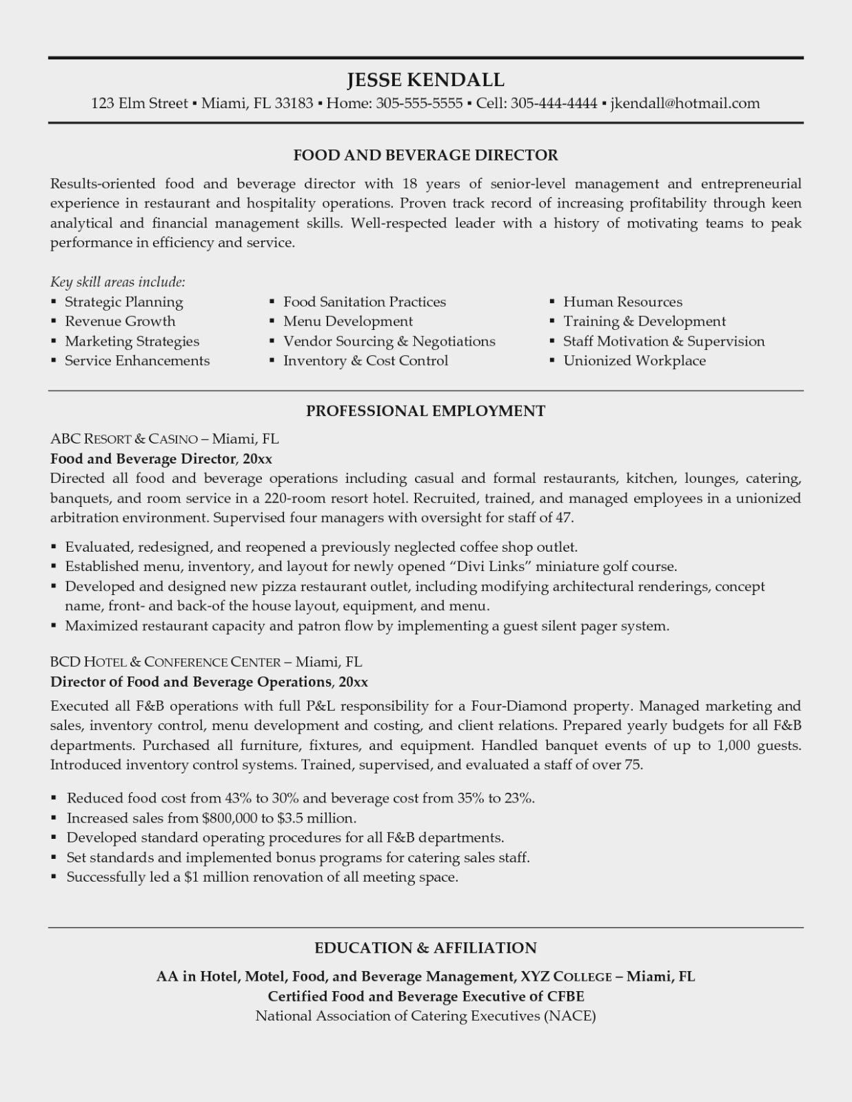 Food and Beverage Executive Resume Sample Food and Beverage Manager Resume Up-to-date why is Food and …