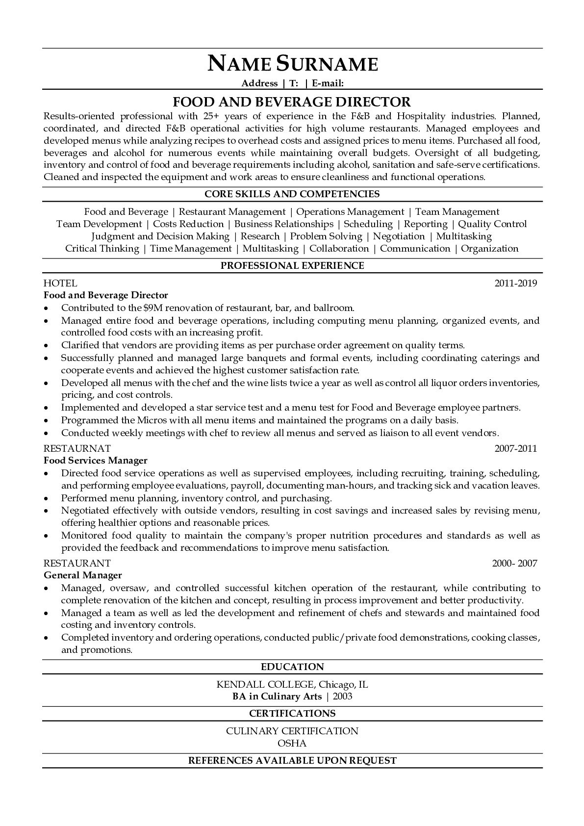 Food and Beverage Executive Resume Sample Professional Food and Beverage Director Resume Sample Resumegets.com Food and Beverage Executive Resume Sample Professional Food and Beverage Director Resume Sample Resumegets.com