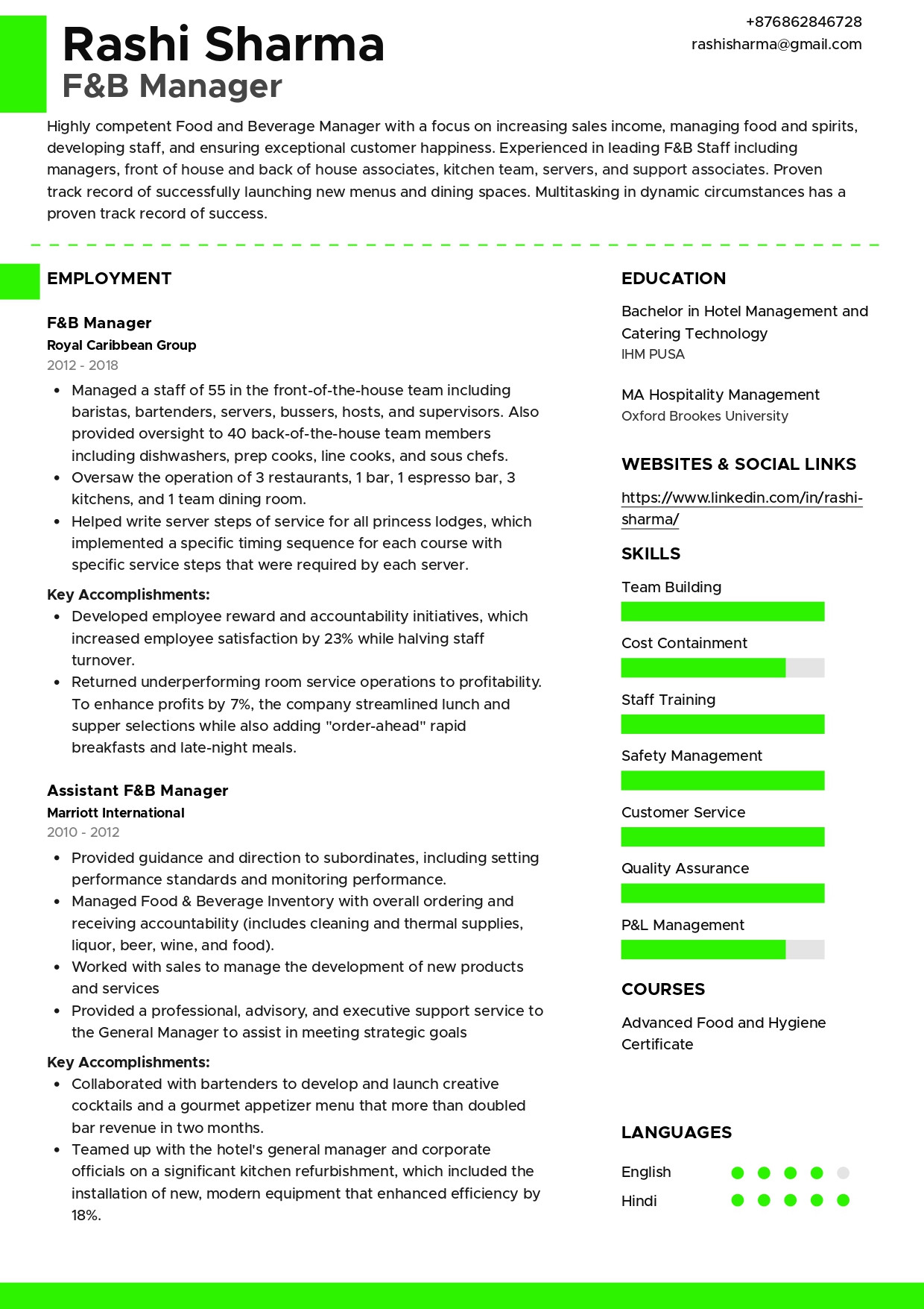 Food and Beverage Operations Manager Resume Sample Sample Resume Of F&b Manager with Template & Writing Guide …