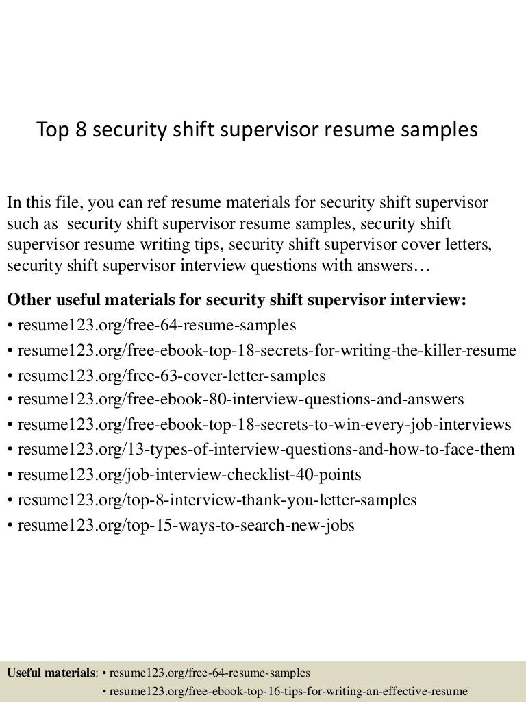 Free Sample Resume for Security Supervisor top 8 Security Shift Supervisor Resume Samples