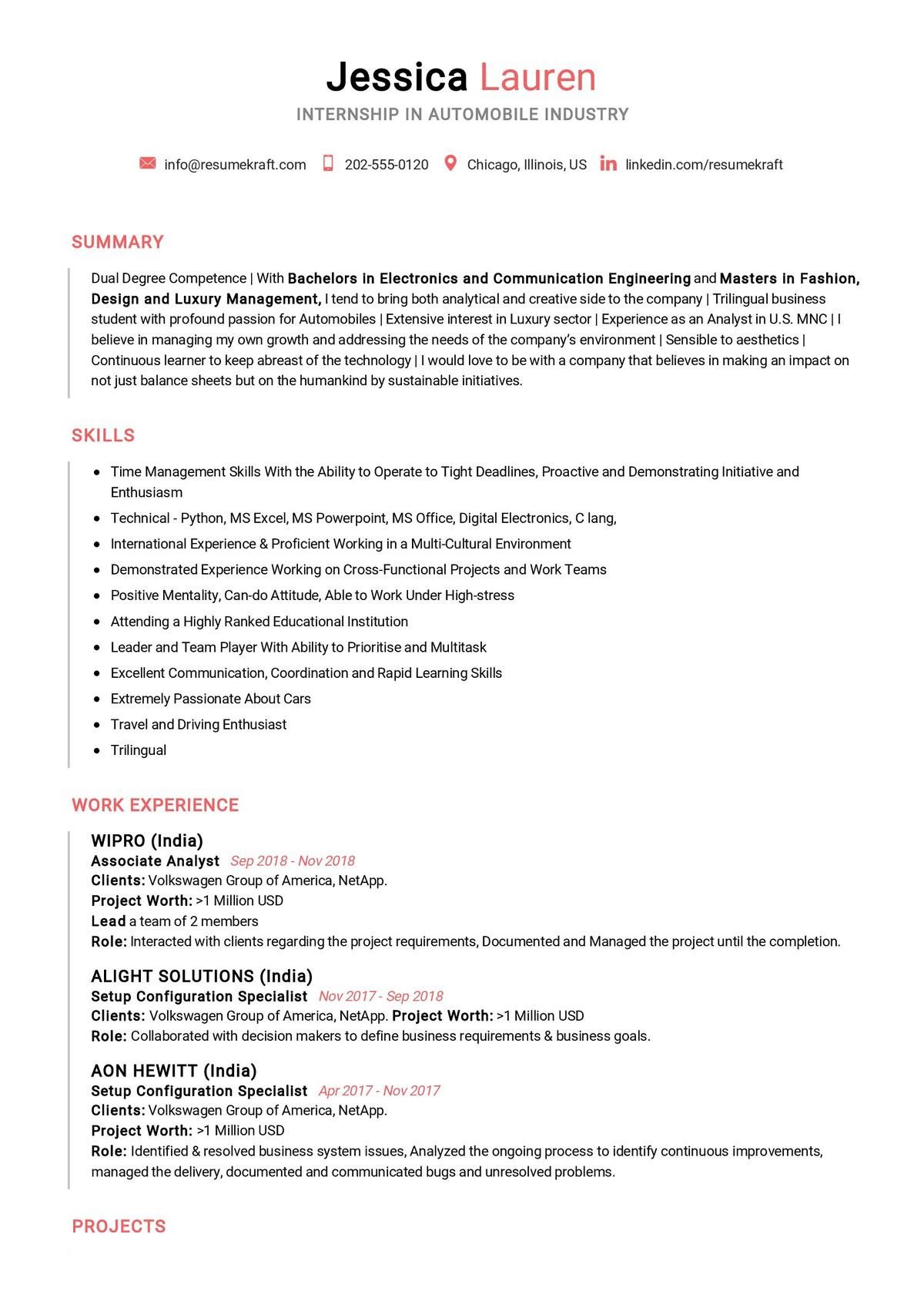 Intership Description for An Resume Sample Internship Cv Example 2022 Writing Tips – Resumekraft