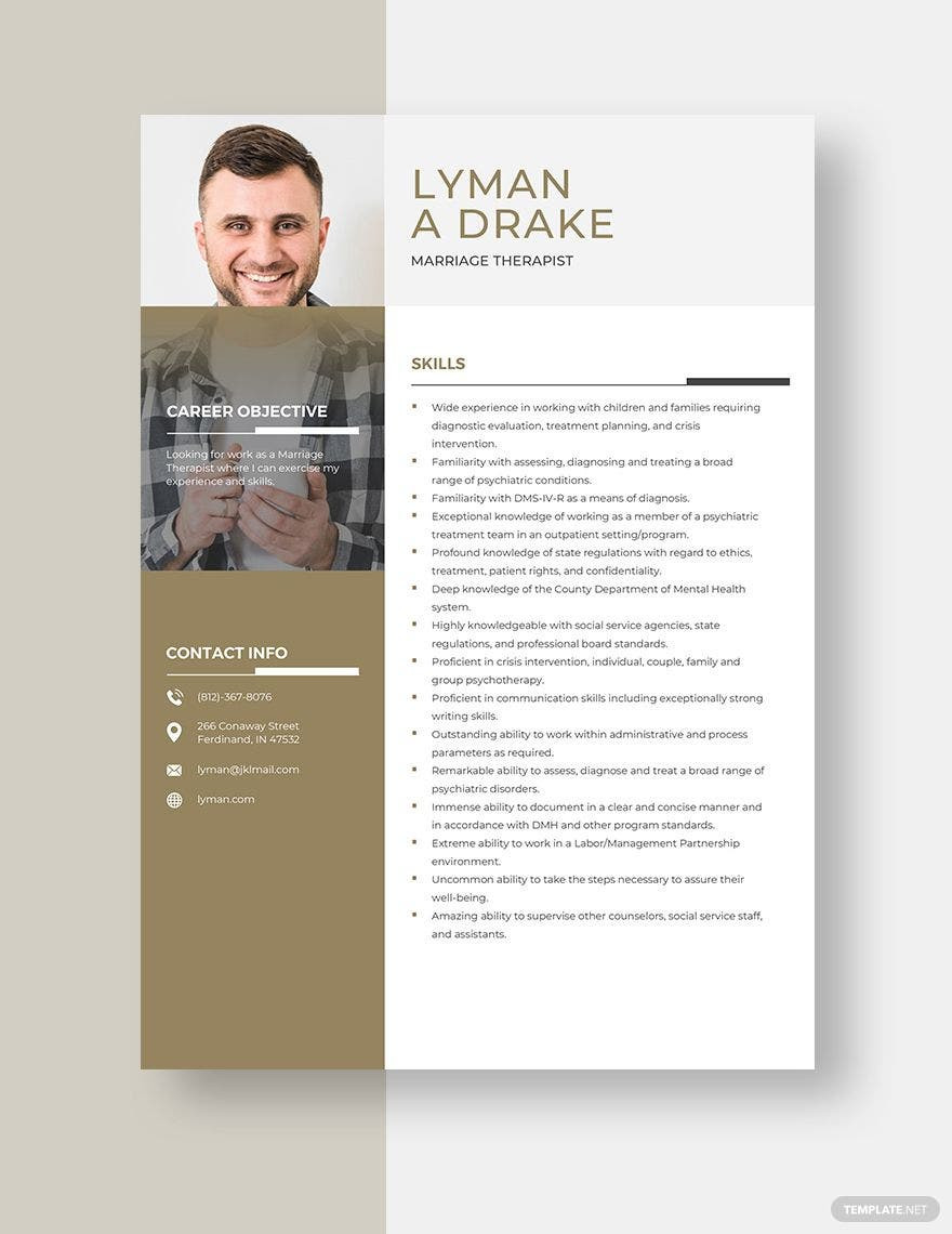 Licensed Marriage and Family therapist Resume Sample therapist Resume Templates – Design, Free, Download Template.net