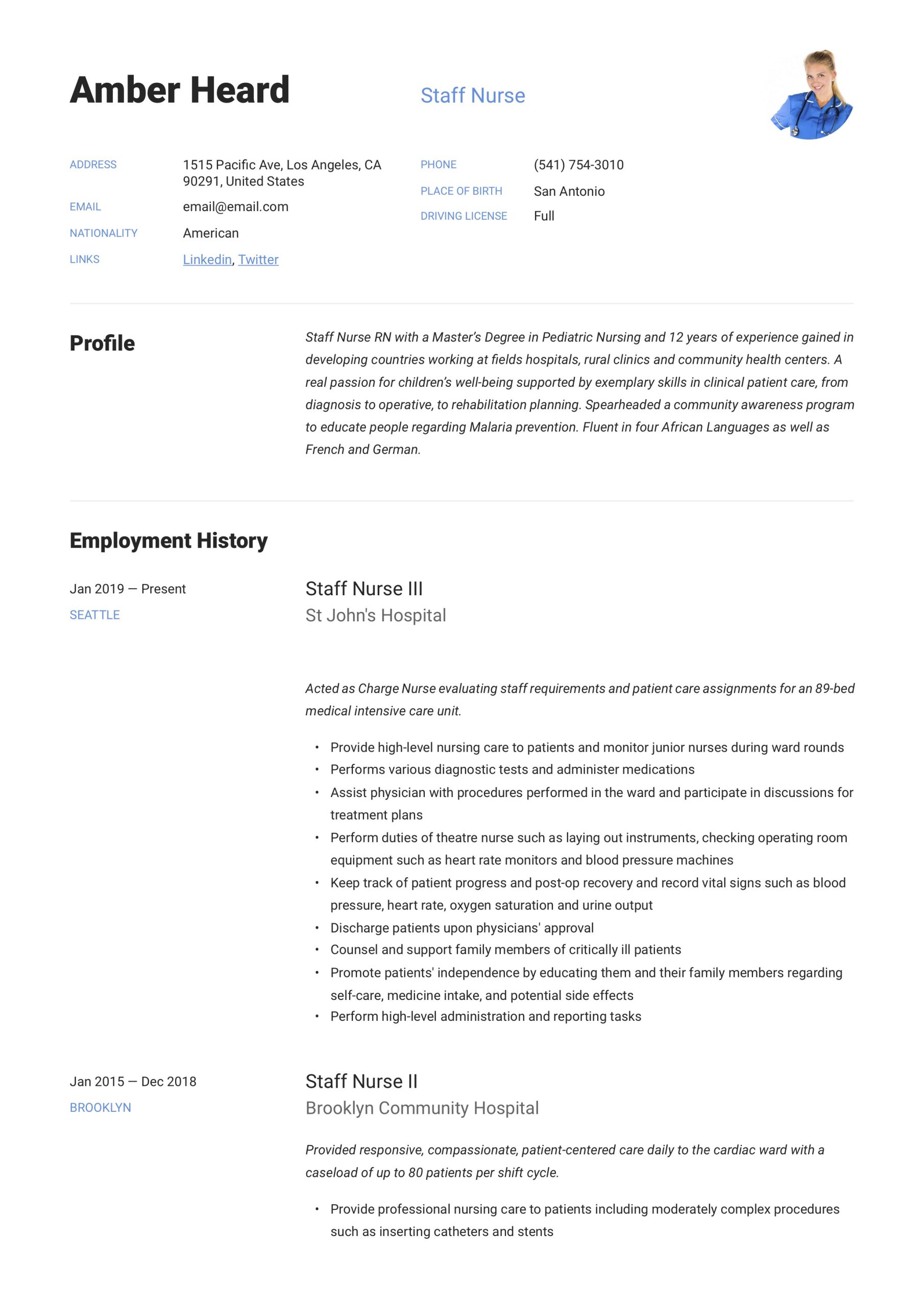 Pediatric Private Duty Nurse Resume Sample Staff Nurse Resume & Writing Guide  12 Templates In Pdf & Jpg 2020