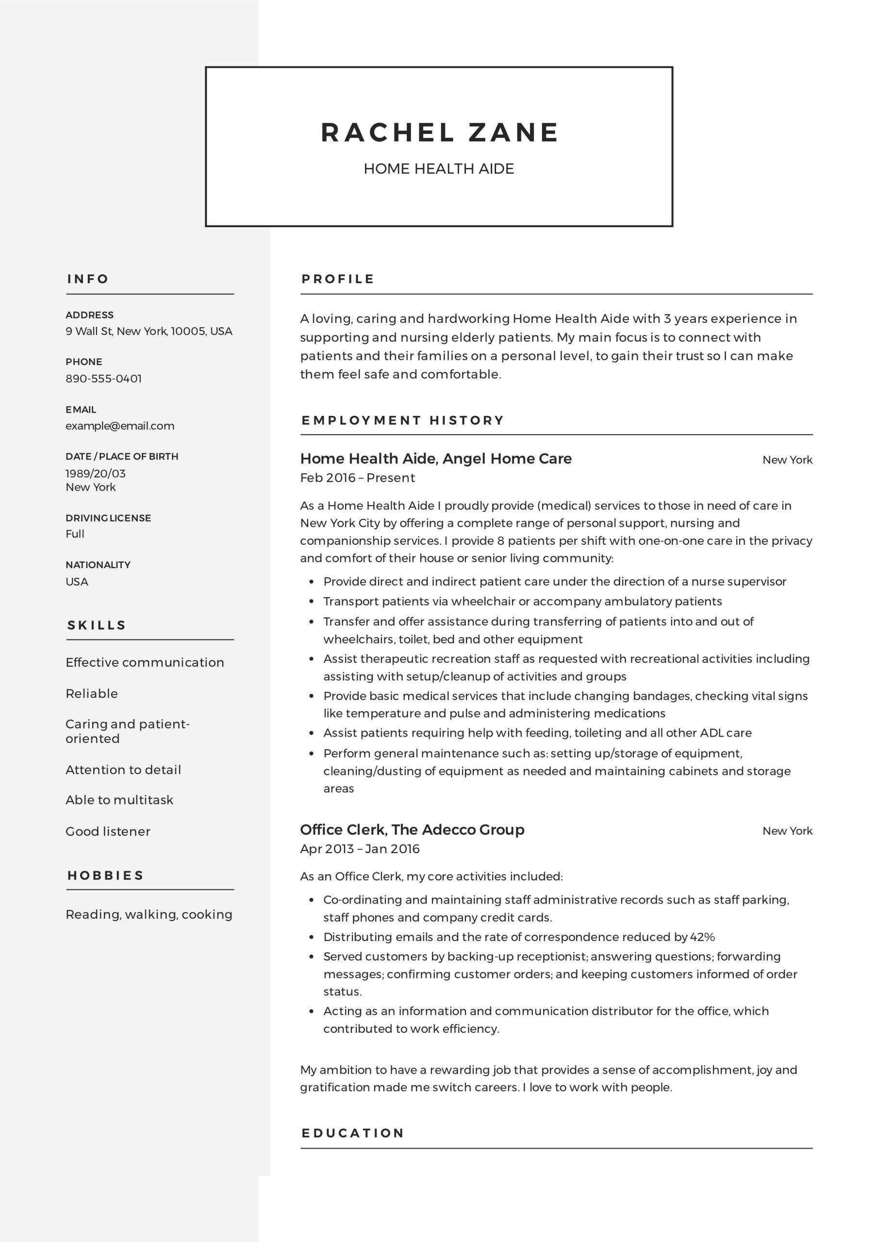 Residential Home Shift Supervisor Sample Resume Home Health Aide Resume Guide 12 Examples Pdf