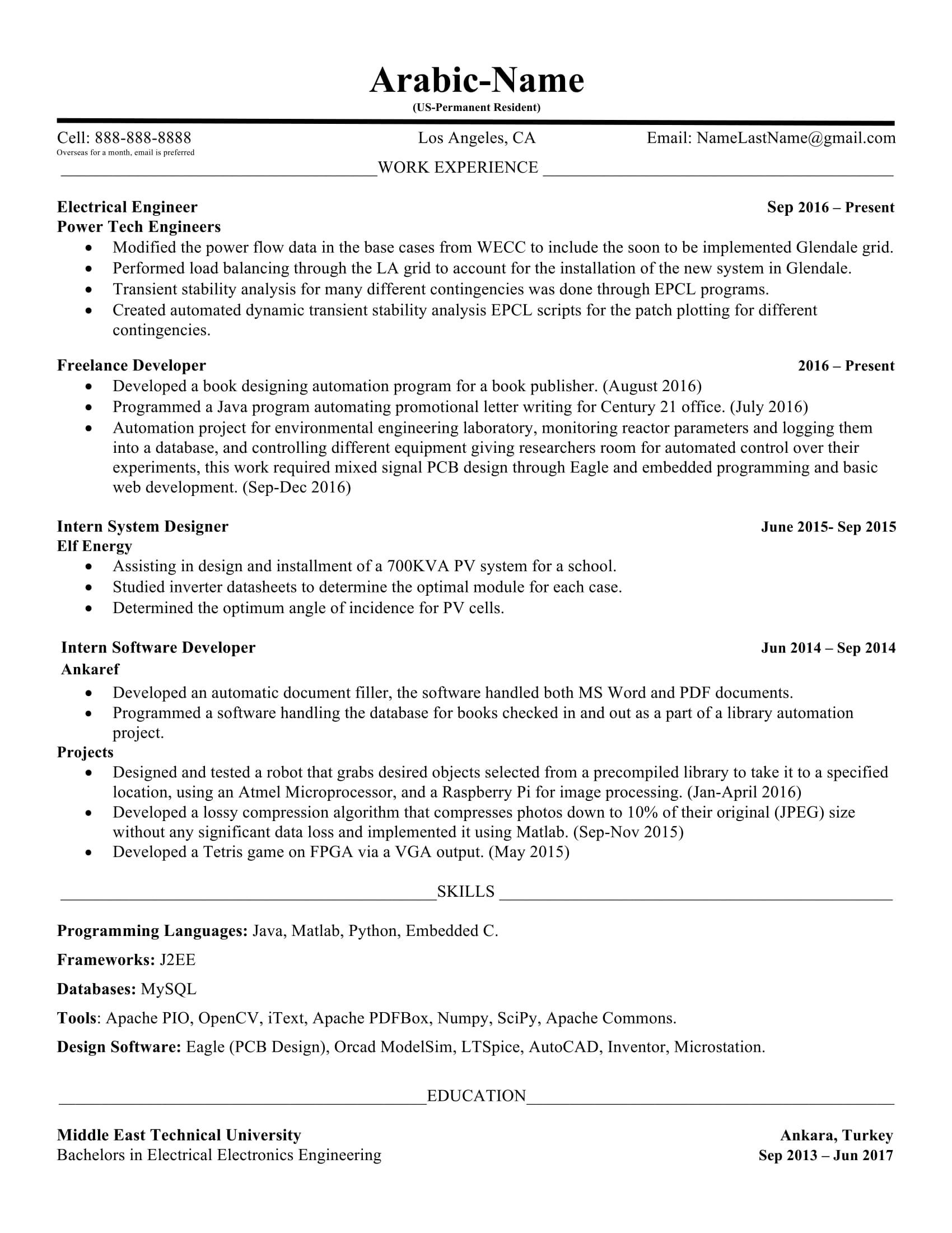 Resume Sample for Entry Level Electrical Engineer Entry Level Electrical Engineer Resume : R/resumes