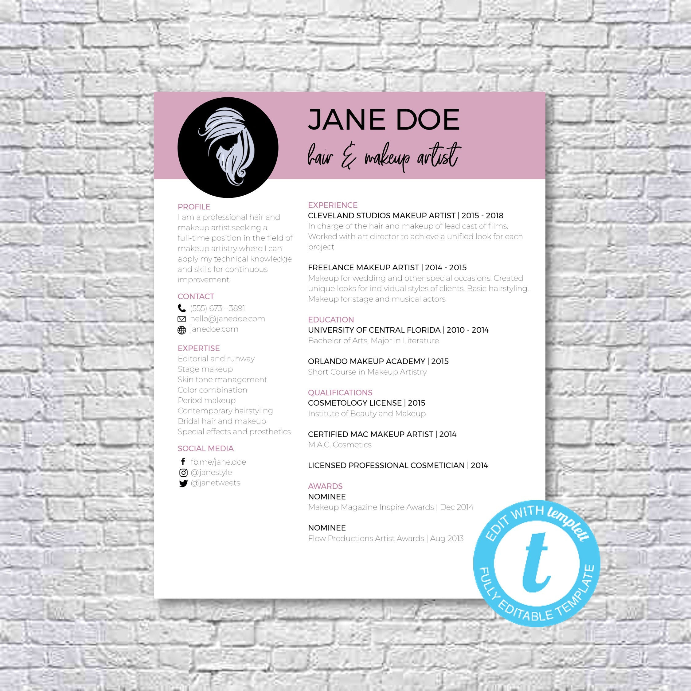 Resume Samples for Hair and Makeup Artist Hair Stylist   Makeup Artist Resume Template