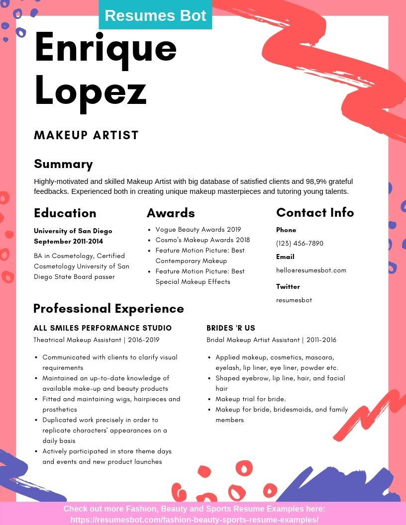 Resume Samples for Hair and Makeup Artist Pin On Fashion, Beauty and Sports Resume Templates & Examples