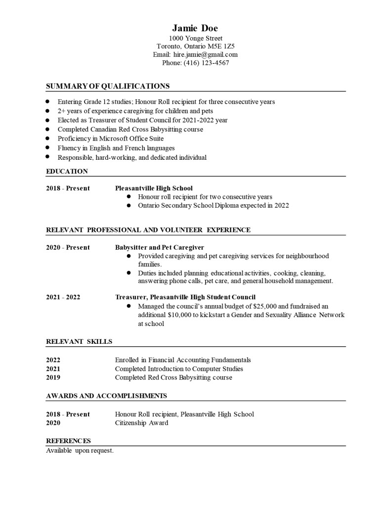 Resume Samples for High School Students Canada How to Make A Resume for Teens with Examples Mydoh