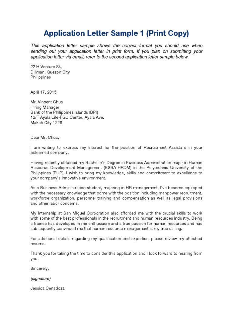 Sample Application Letter with attached Resume Application Letter Sample 1 Pdf