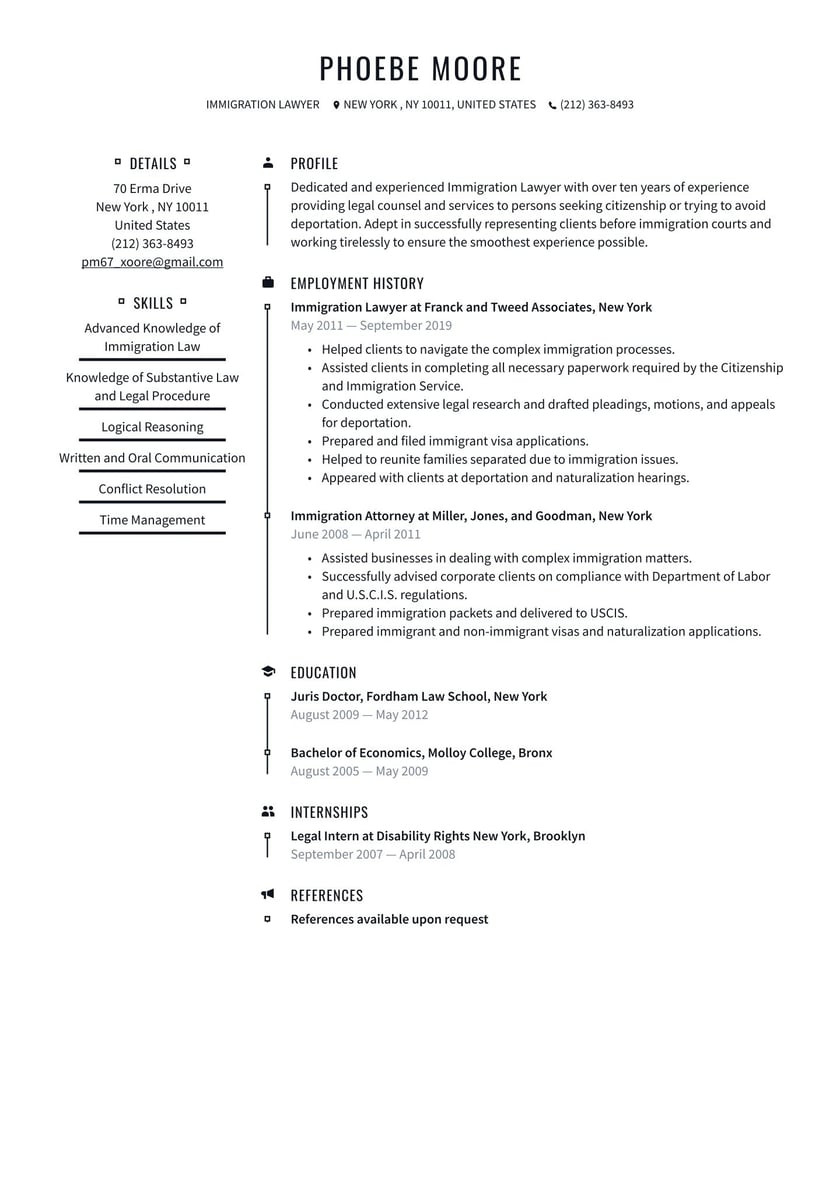 Sample Immigrant Resume for Opprtunity In Us Workforce Immigration Lawyer Resume Example & Writing Guide Â· Resume.io