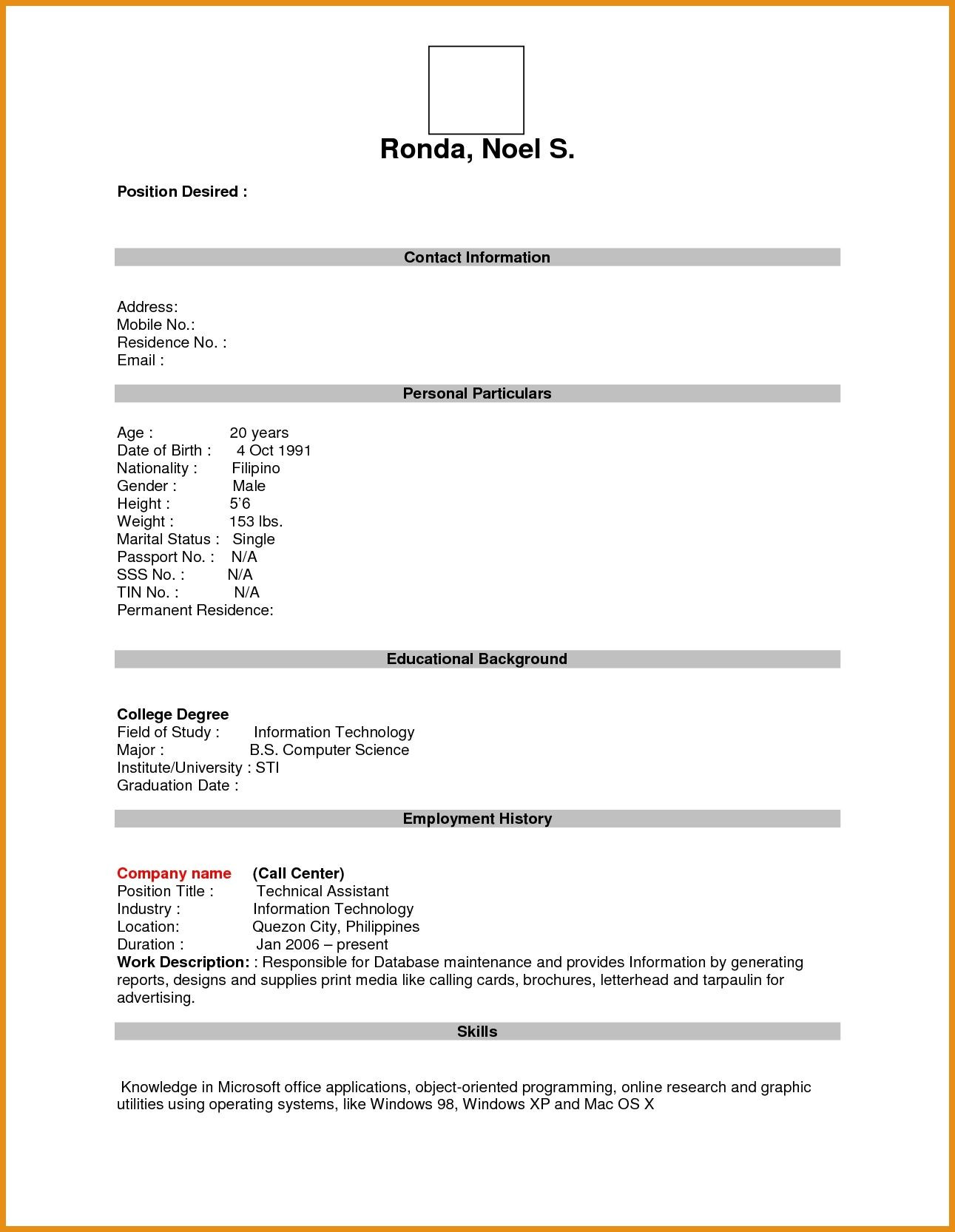 Sample Of Blank Resume for Job Application Resume format Blank – Resume format In 2021 Job Resume Template …
