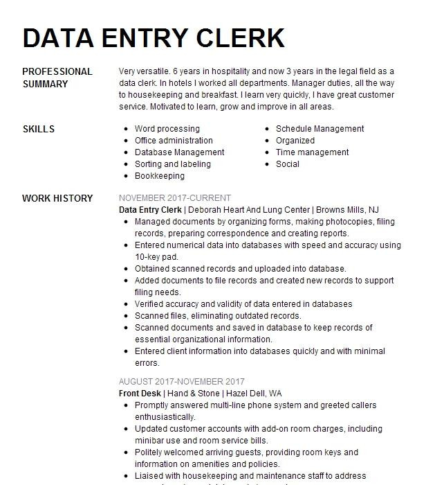 Sample Resume for Data Entry Clerk Position Data Entry Clerk Resume Example Nex Systems Stockton
