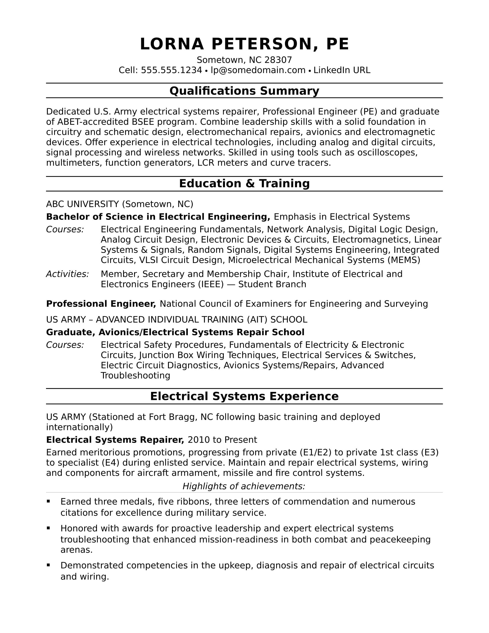 Sample Resume for Electrical Engineering Student Sample Resume for A Midlevel Electrical Engineer