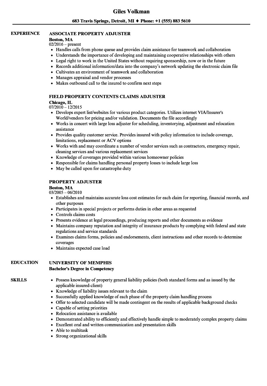 Sample Resume for Entry Level Claims Adjuster Insurance Adjuster Claims Adjuster Resume