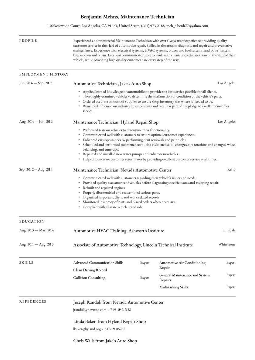 Sample Resume for Industrial Maintenance Technician Maintenance Technician Resume Examples & Writing Tips 2021 (free
