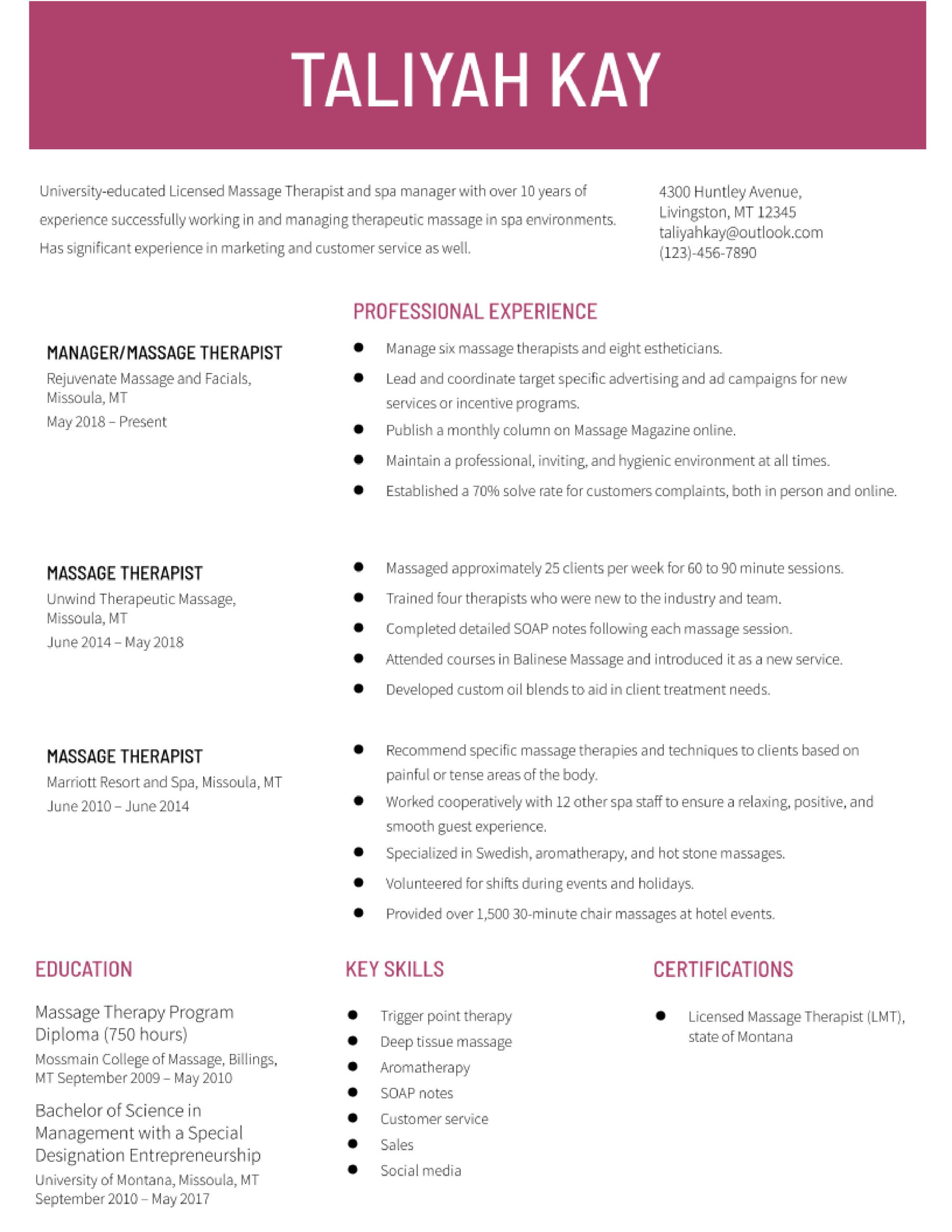 Sample Resume for Licensed Massage therapist Massage therapist Resume Examples In 2022 – Resumebuilder.com