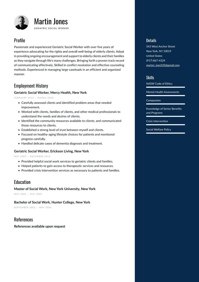 Sample Resume for Nursing Home social Worker Geriatric social Worker Resume Example & Writing Guide Â· Resume.io