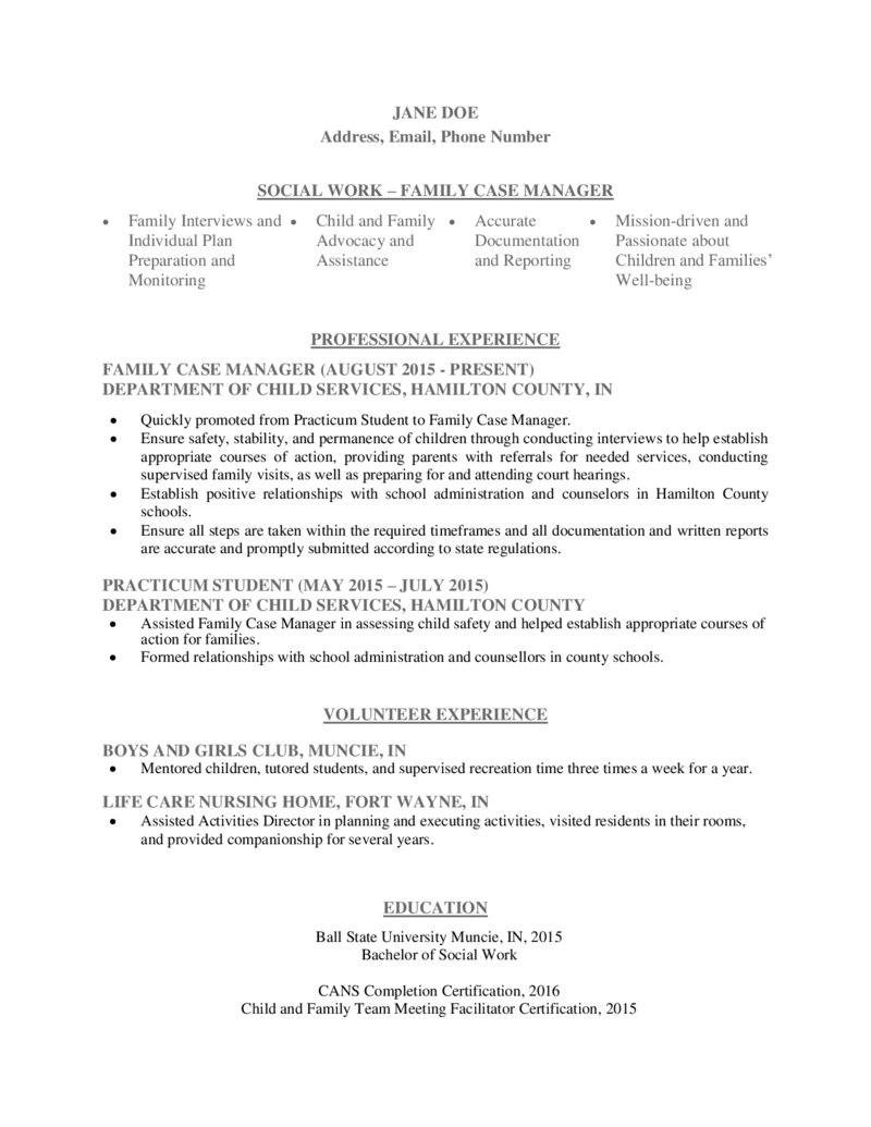 Sample Resume for Nursing Home social Worker social Work Resume