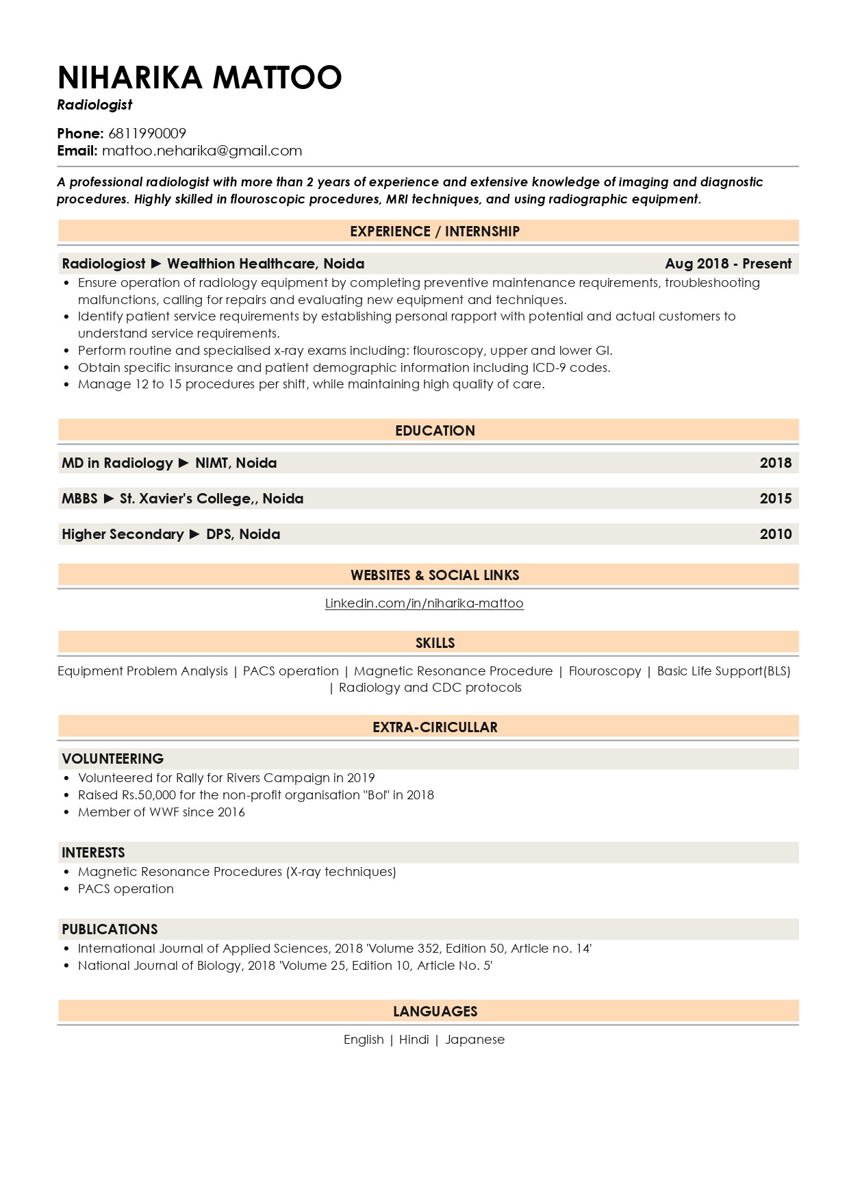 Sample Resume for Radiologic Technologist with No Experience Sample Resume Of Radiologist with Template & Writing Guide …