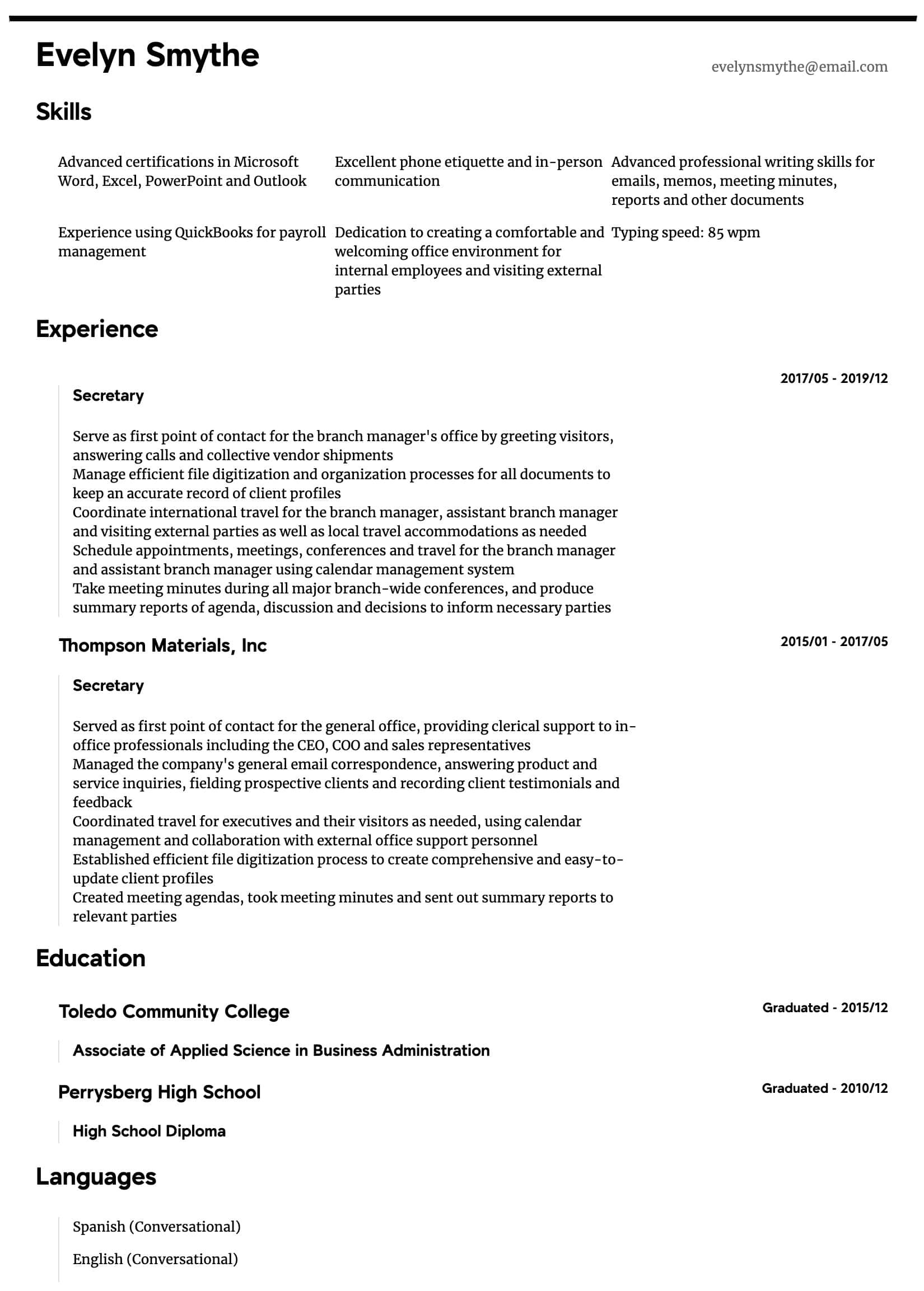 Sample Resume for Secretary Of the Company Secretary Resume Samples All Experience Levels Resume.com …