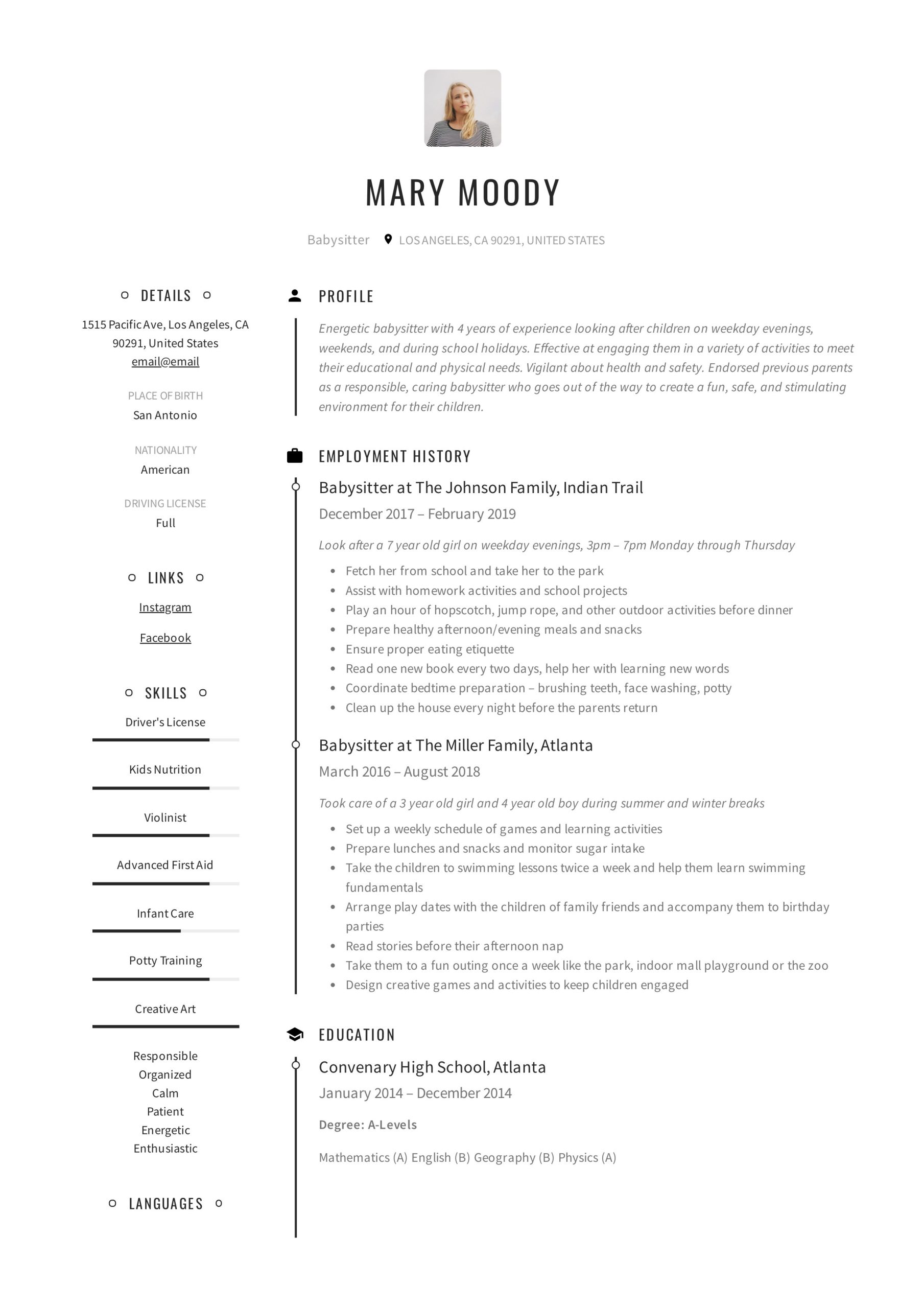 Sample Resume Job Description for Babysitter 19 Babysitter Resume Examples & Writing Guide 2022