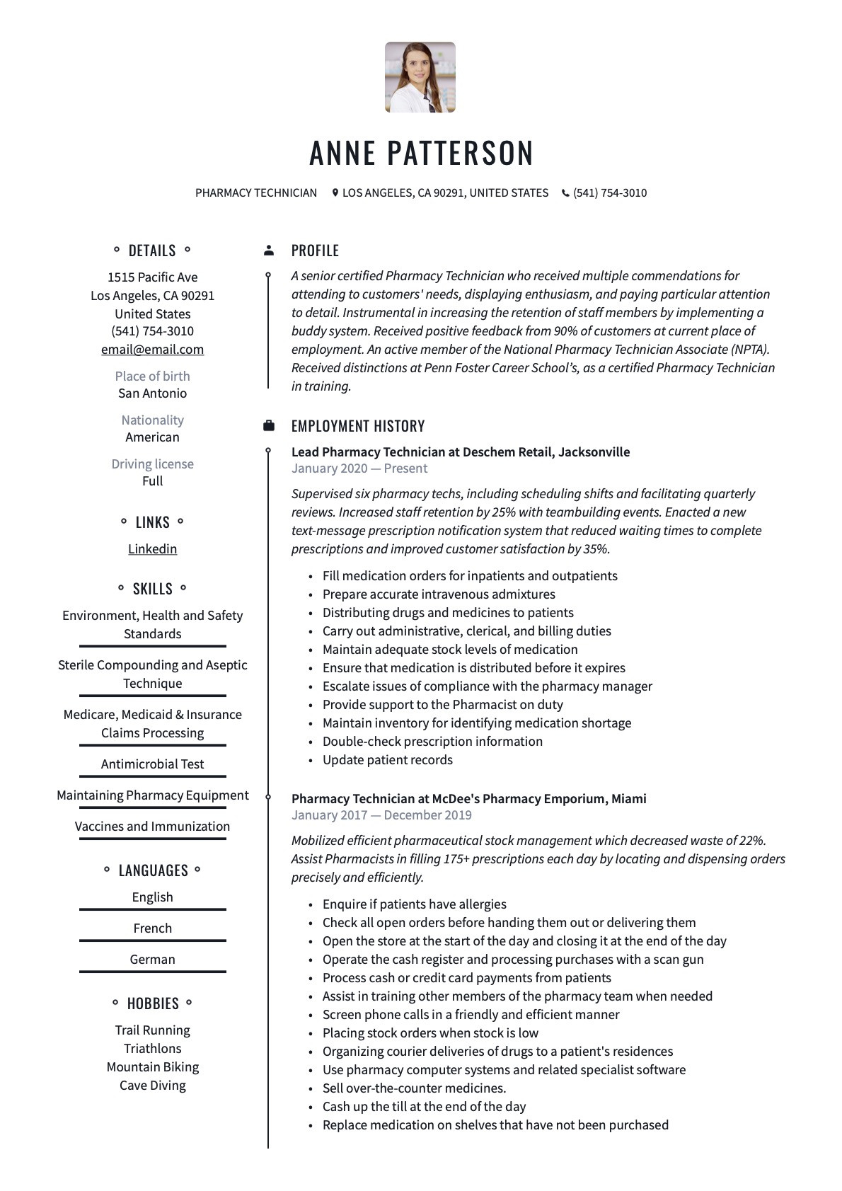 Sample Resume Objectives for Pharmacy Techs Pharmacy Technician Resume Writing Guide  20 Examples
