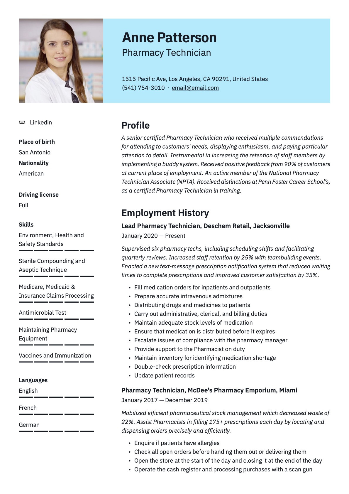 Sample Resume Objectives for Pharmacy Techs Pharmacy Technician Resume Writing Guide  20 Examples