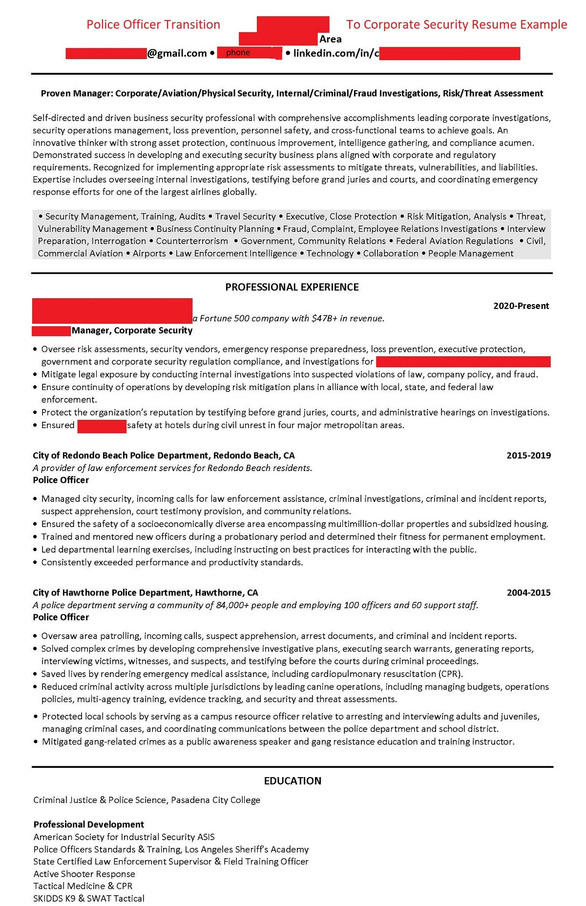 Sample Resume Objectives for Police Officer Resume & Linkedin Profile Example Law Enforcement/public Safety