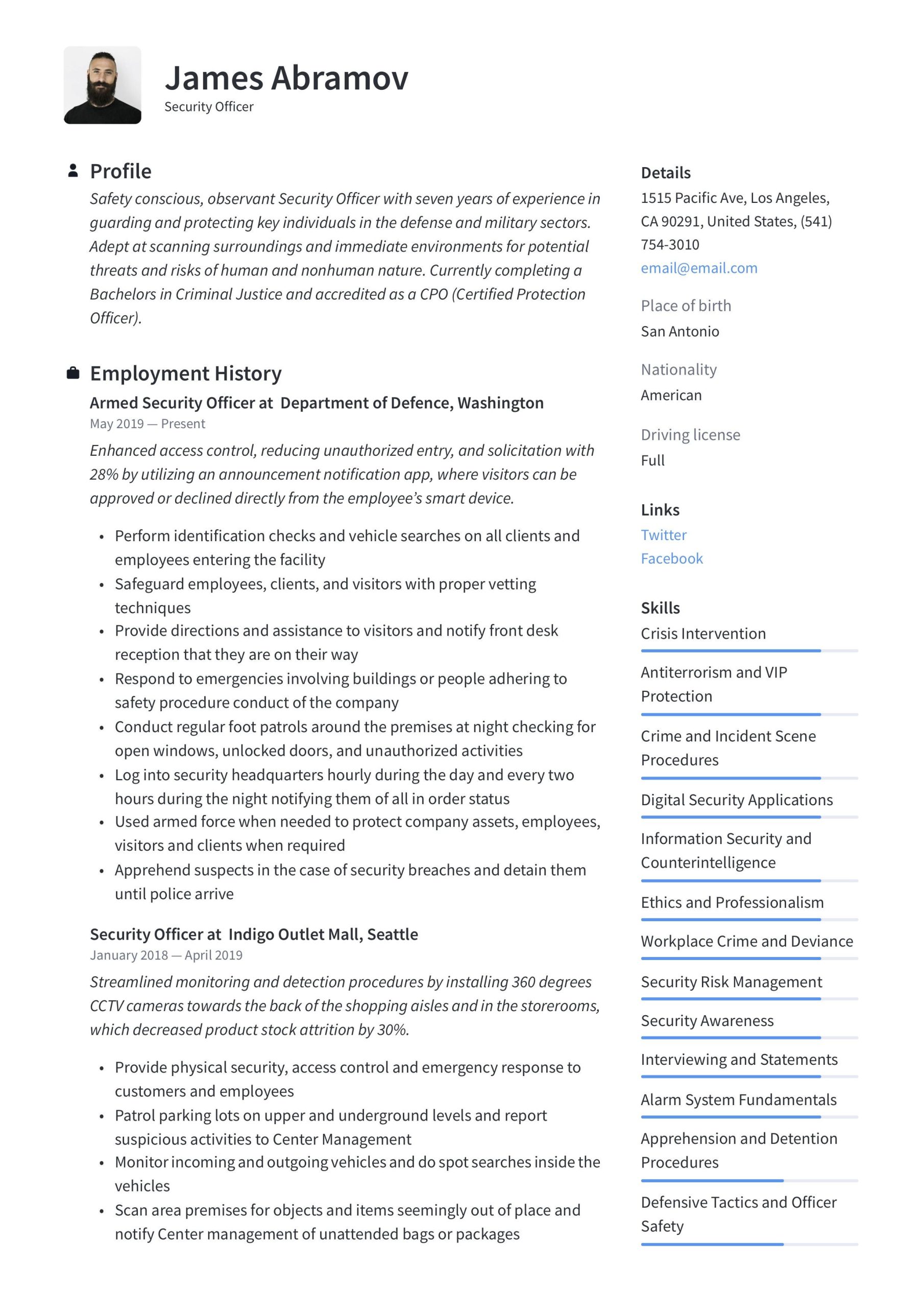 Sample Resume Of Night Security Guard Security Officer Resume Template Security Officer, Guided …