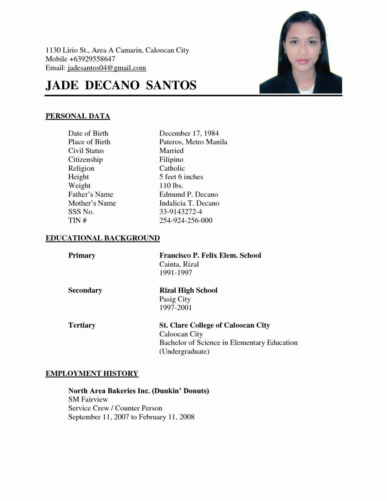 Sample Resume with Height and Weight 15 Primary Resume format Obtain Simple Resume format, Basic …