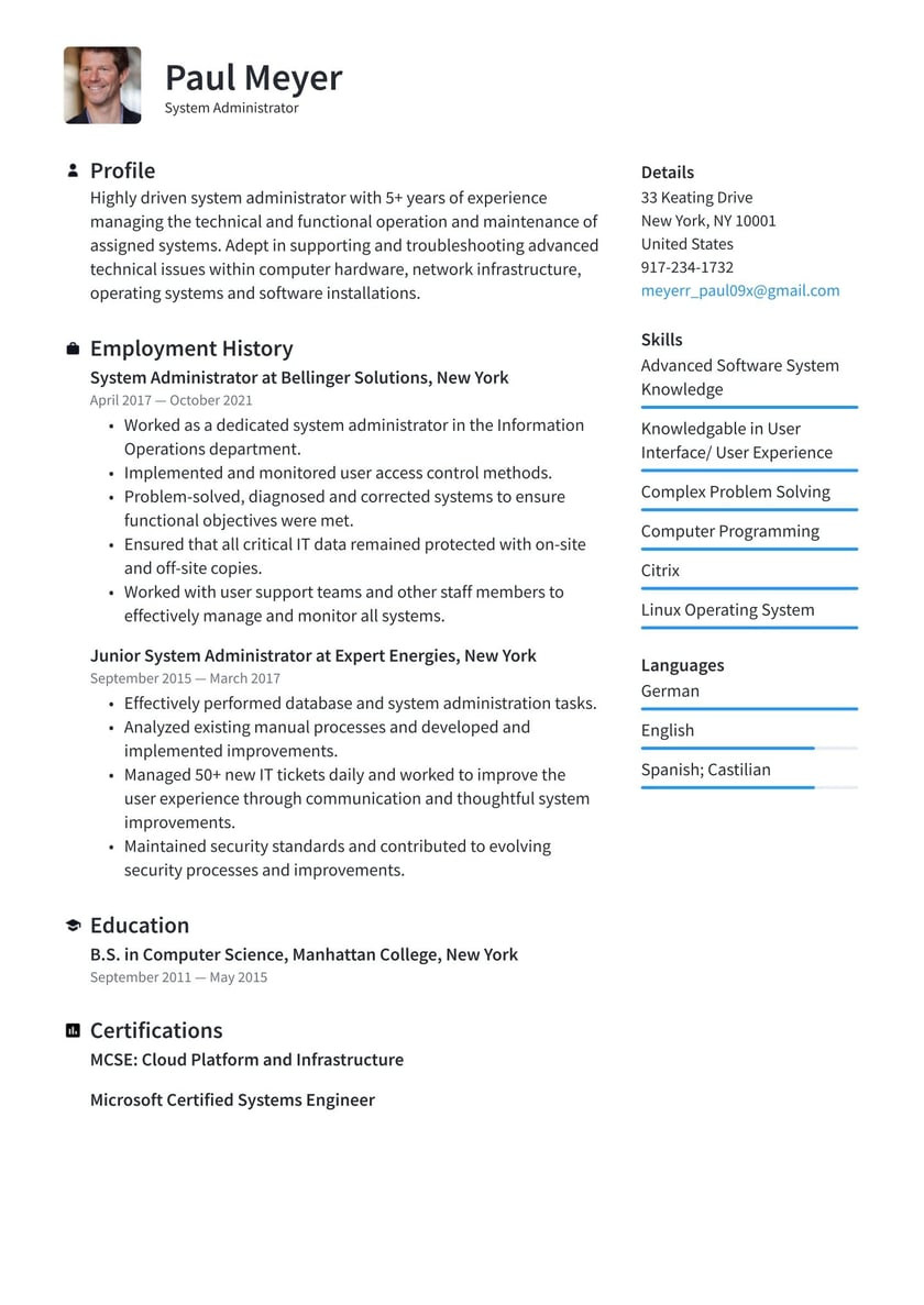 7 Years Linux Resume Samples Roles and Responsibilities System Administrator Resume Examples & Writing Tips 2022 (free Guide)