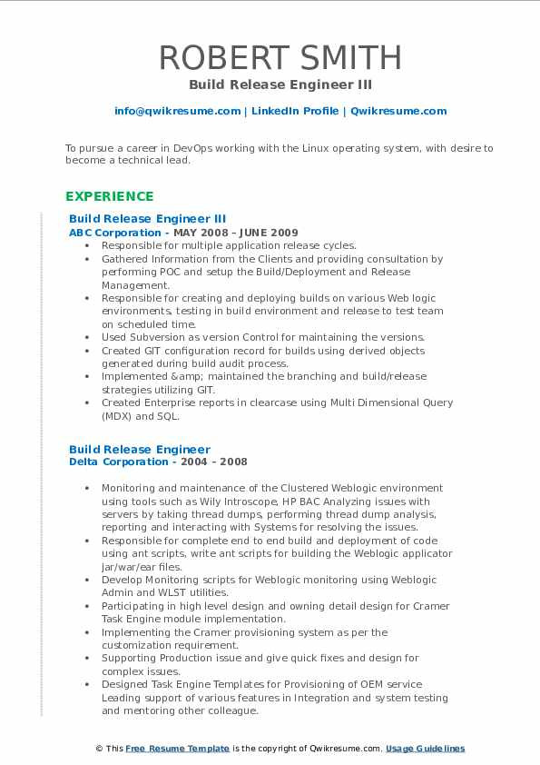 Build and Release Engineer Resume Sample India Build Release Engineer Resume Samples