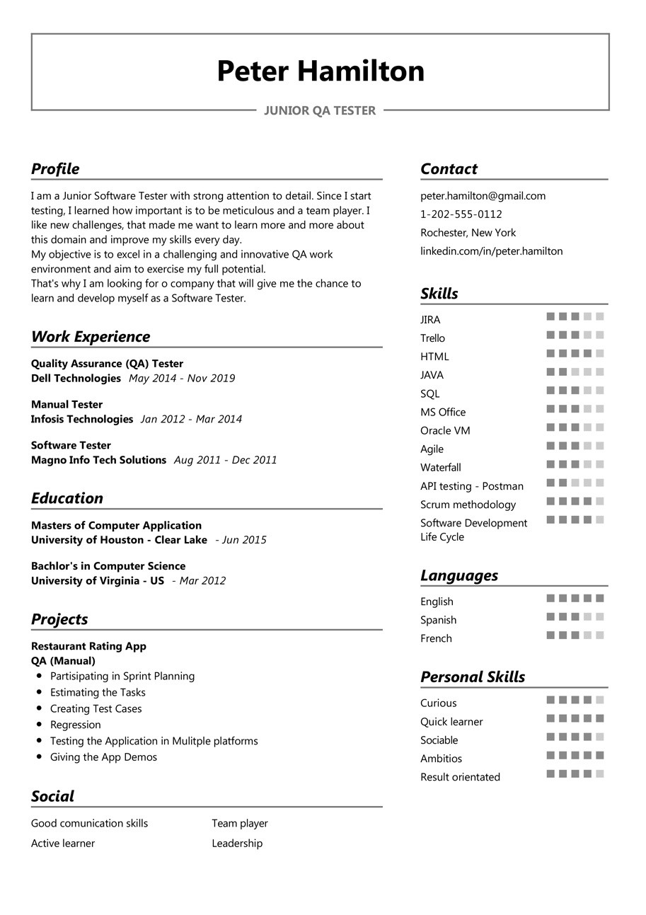 Free Sample Resume for Qa Tester Junior Qa Tester Resume Example 2022 Writing Tips – Resumekraft