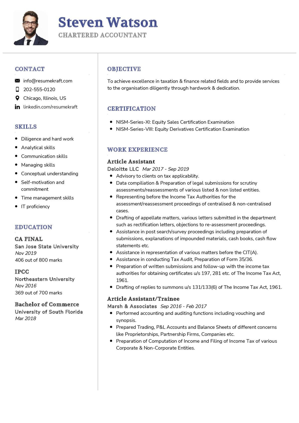 Sample Of A Professional Accountant Resume Chartered Accountant Cv Example 2022 Writing Tips – Resumekraft