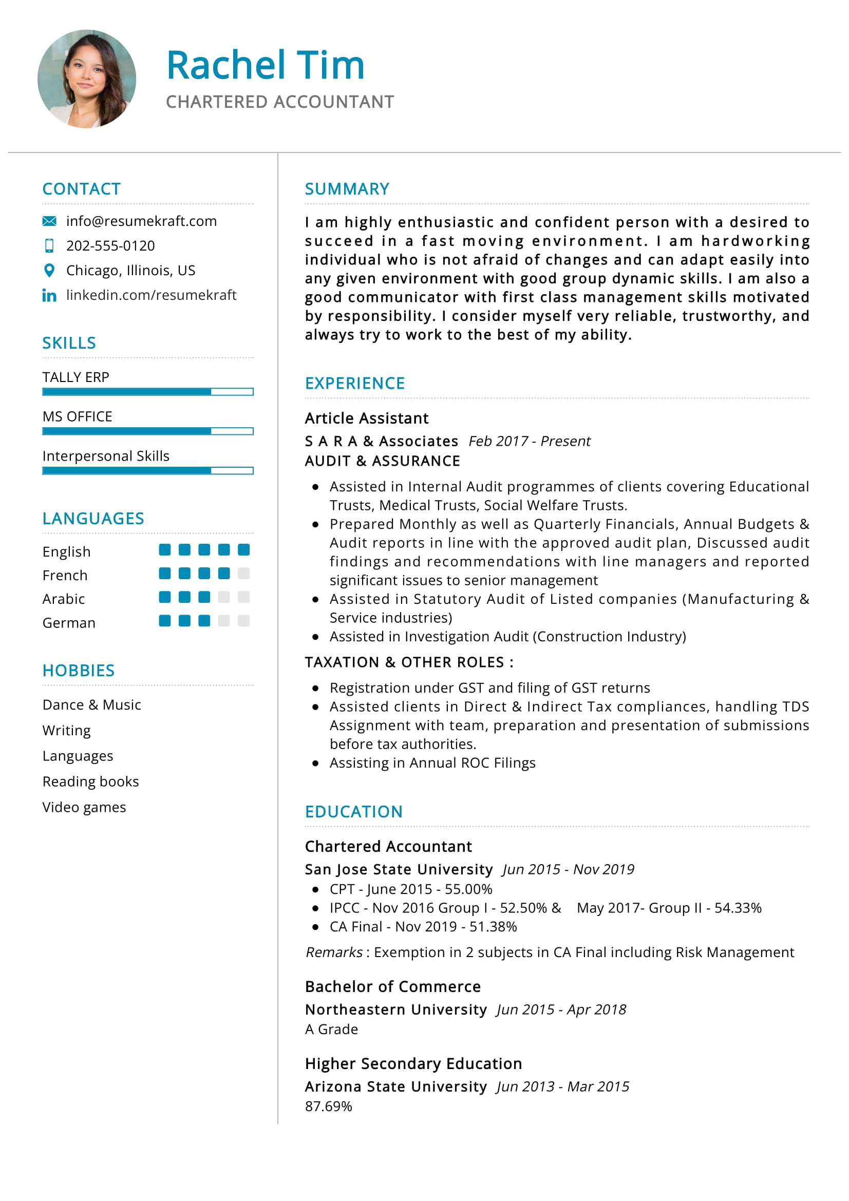 Sample Of A Professional Accountant Resume Chartered Accountant Resume Example 2022 Writing Tips – Resumekraft