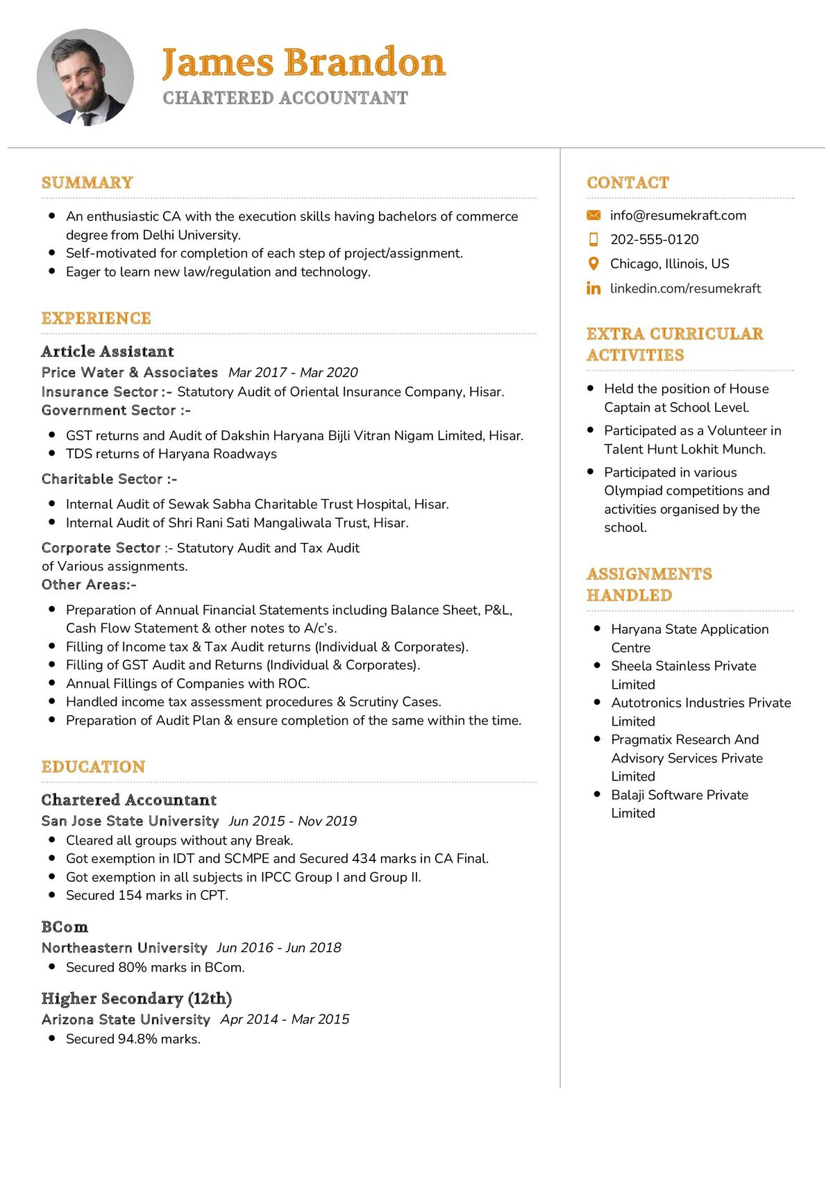 Sample Of A Professional Accountant Resume Chartered Accountant Resume Sample 2022 Writing Tips – Resumekraft