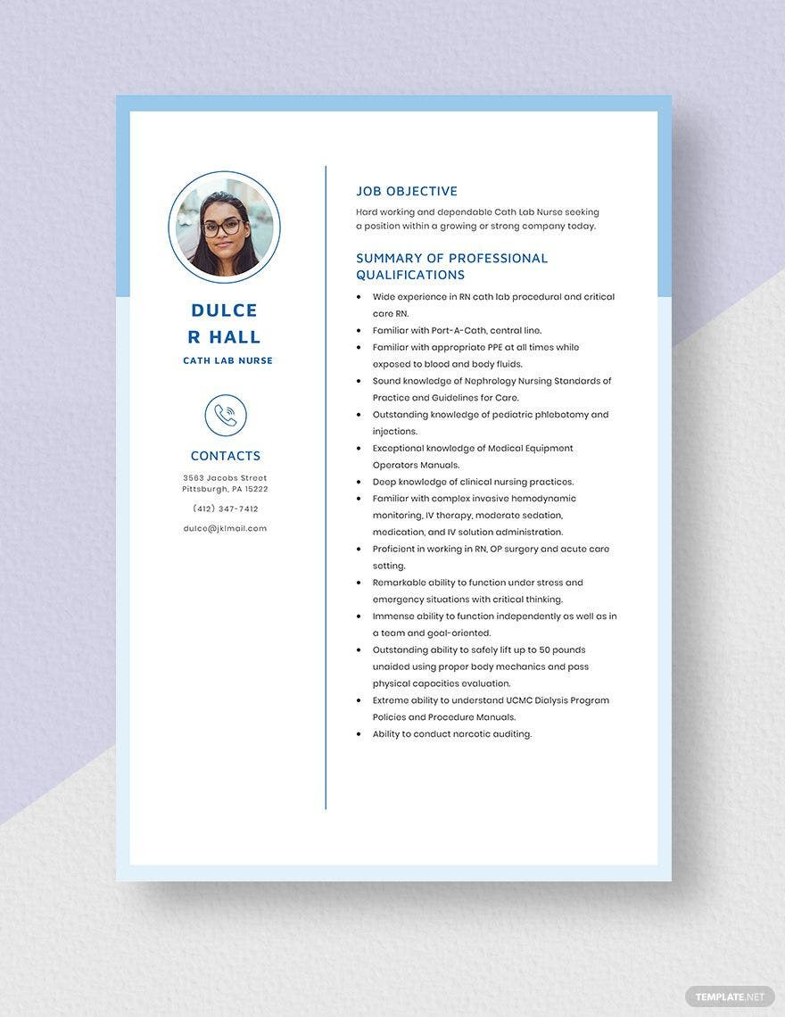 Sample Resume for Cardiac Cath Lab Nurse Cath Lab Nurse Resume Template – Word, Apple Pages Template.net