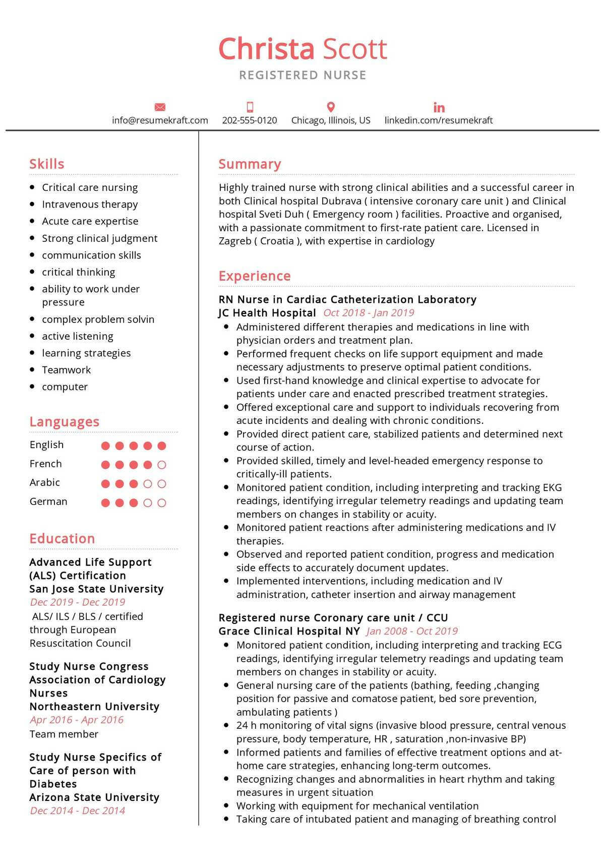 Sample Resume for Cardiac Cath Lab Nurse Registered Nurse Resume Example 2021 Writing Guide – Resumekraft