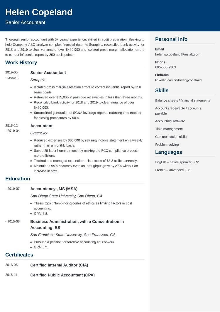 Sample Resume for Experienced Senior Accountant Senior Accountant Resumeâexamples and 25lancarrezekiq Writing Tips